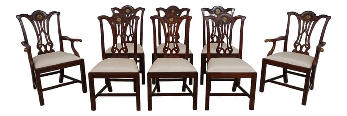 Set of 8 Maitland Smith Chippendale Mahogany Dining Room Chairs