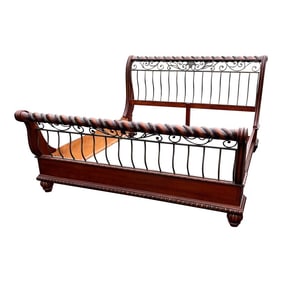 King Size Wrought Iron and Cherry Sleigh Bed Frame