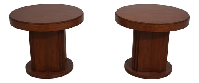Pair Ej Victor Ralph Lauren Arts & Crafts Oak Lamp Tables