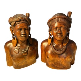 1950s Carved Wood Sculptural Couple Igorot Maiden and Man