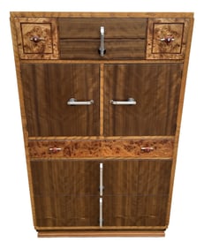 Williamsport Furniture Art Deco Burlwood and Walnut Tall Chest of Drawers- Fully Restored