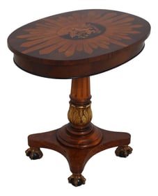 Italian Classical Inlaid Oval Top Lamp Occasional Table