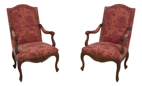French Louis XV Style Chinoiserie Upholstered Armchairs