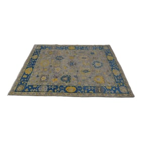 Approx. 8 X 10 Turkish Blue & Gold Hand Woven Rug