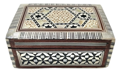 1960s Vintage Handcrafted Box Inlaid Mosaic Marquetry