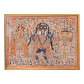 Vintage Framed Indian Madhuban Folk Art