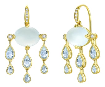 Nina Zhou Rainy Day Aquamarine Diamond Chandelier Drop Earrings in 14k Yellow Gold - A Pair