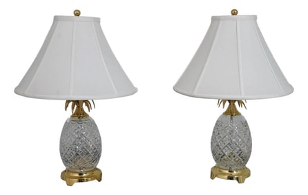 Pair of Waterford Crystal & Brass Pineapple Lamps