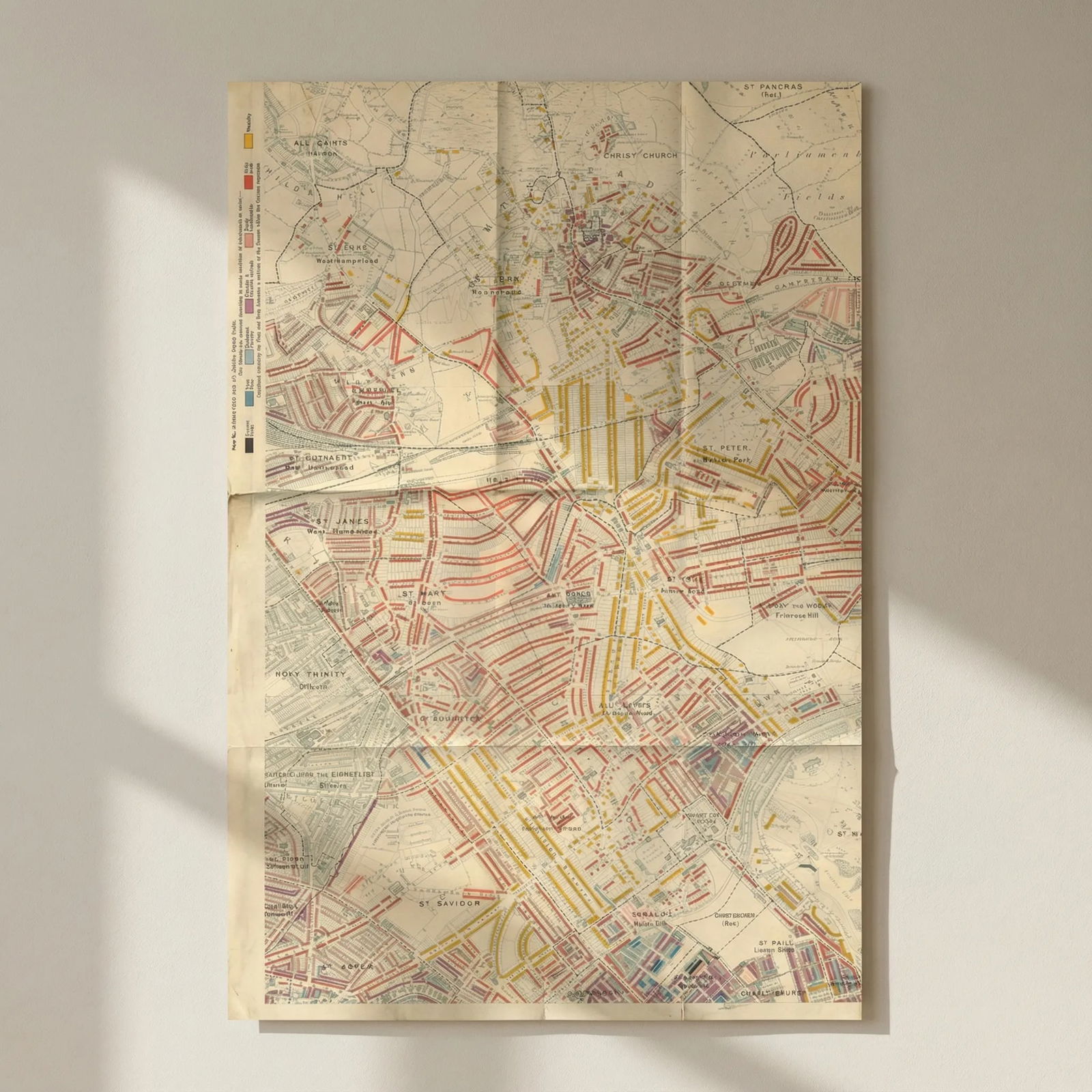 BOOTH POVERTY MAP St John's Wood Hampstead Maida Vale Belsize Park Swiss C 1902: Title: BOOTH POVERTY MAP St John's Wood Hampstead Maida Vale Belsize Park Swiss C 1902 Description: Map G - Hampstead & St John's Wood (1900)'. Charles Booth was a philanthropist and social reform