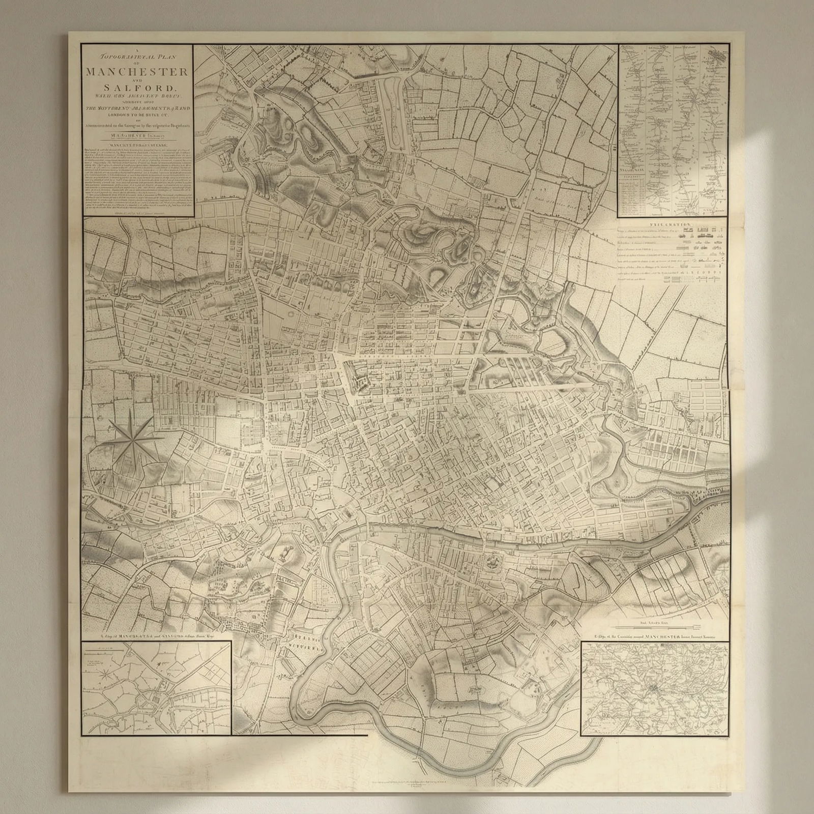 A Topographical plan of Manchester & Salford 92x105cm LAURENT/STOCKDALE 1793 map: Title: A Topographical plan of Manchester & Salford 92x105cm LAURENT/STOCKDALE 1793 map Description: A Topographical plan of Manchester and Salford with the adjacent parts; shewing also the different