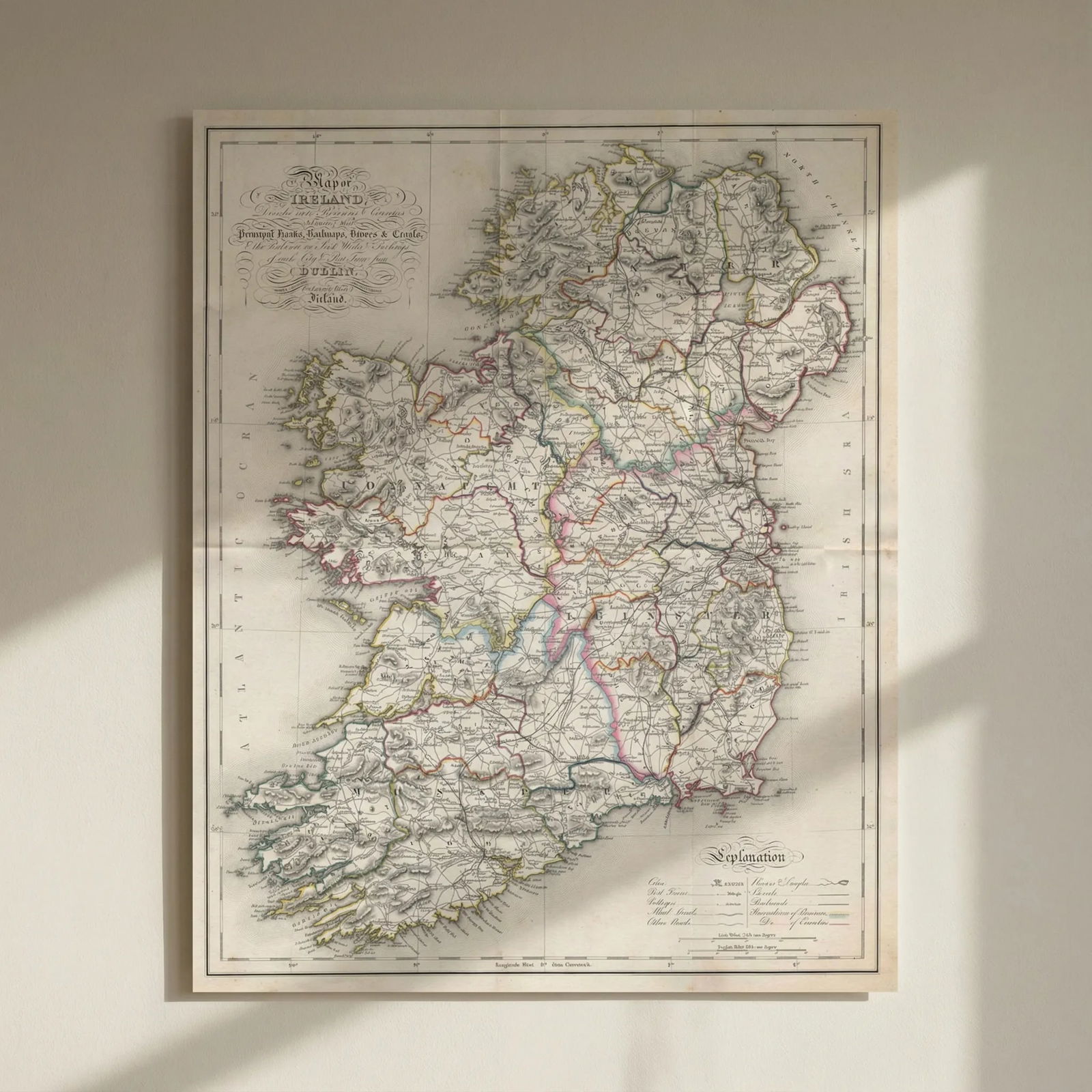 Map of Ireland, divided into provinces & counties…. LEWIS/CREIGHTON/DOWER 1846: Title: "Map of Ireland, divided into provinces & counties…". LEWIS/CREIGHTON/DOWER 1846 Description: Map of Ireland, divided into provinces and counties, shewing the principal roads, railways, r