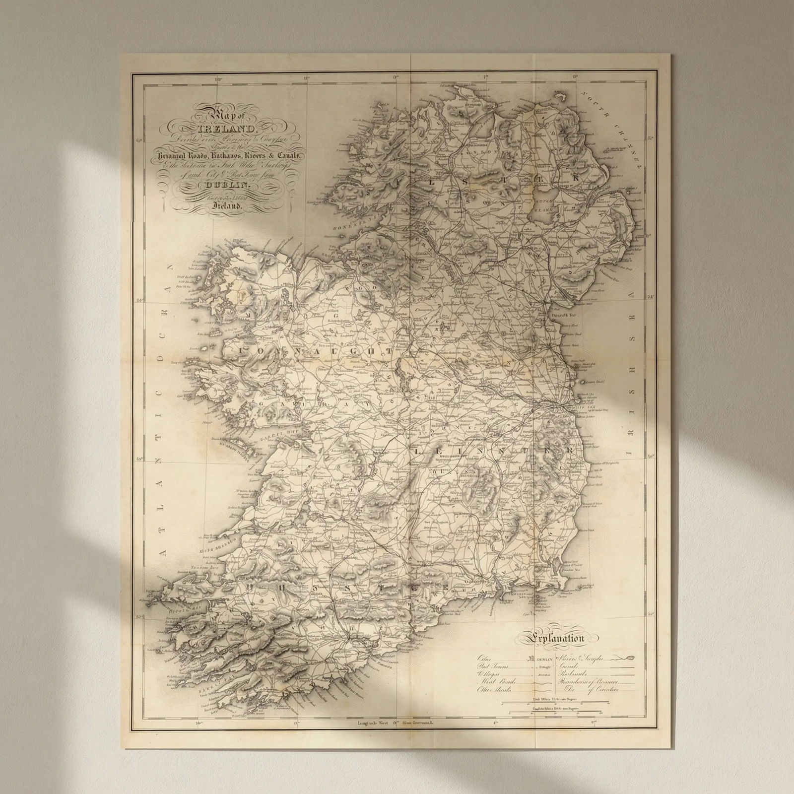 Map of Ireland, divided into provinces & counties… LEWIS/DOWER/CREIGHTON 1846: Title: "Map of Ireland, divided into provinces & counties…" LEWIS/DOWER/CREIGHTON 1846 Description: Map of Ireland, divided into provinces and counties, shewing the principal roads, railways, ri