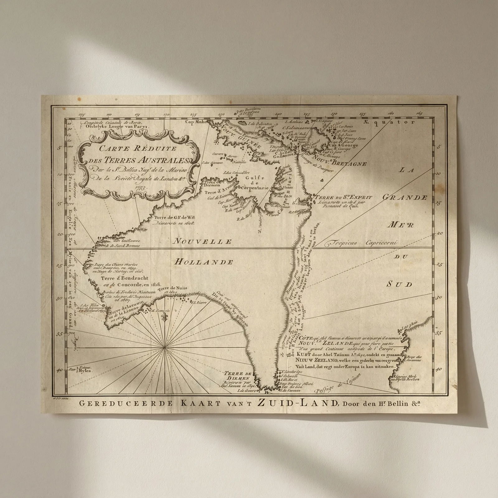 Carte réduite des Terres Australes'. Pre-Cook Australia. BELLIN/SCHLEY 1758 map: Title: Carte réduite des Terres Australes'. Pre-Cook Australia. BELLIN/SCHLEY 1758 map Description: Carte réduite des Terres Australes [Reduced map of Terra Australis]. A pre-Cook map of Aus