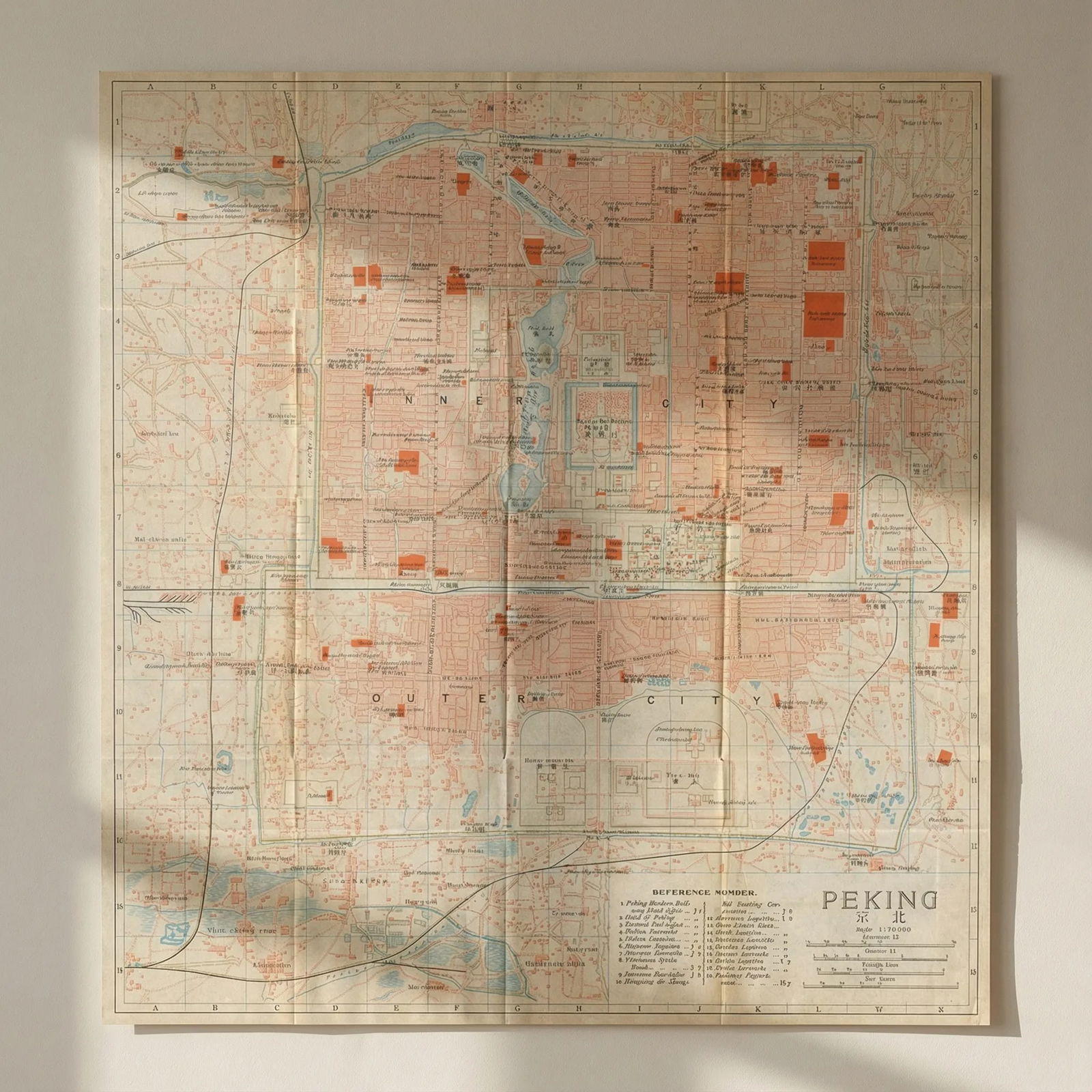 Peking'. Beijing antique town city plan. China 1915 old map chart: Title: Peking'. Beijing antique town city plan. China 1915 old map chart Description: Peking [Beijing]. Imperial Japanese Government Railways. Published 1915. Antique colour town city plan. Size 34 x