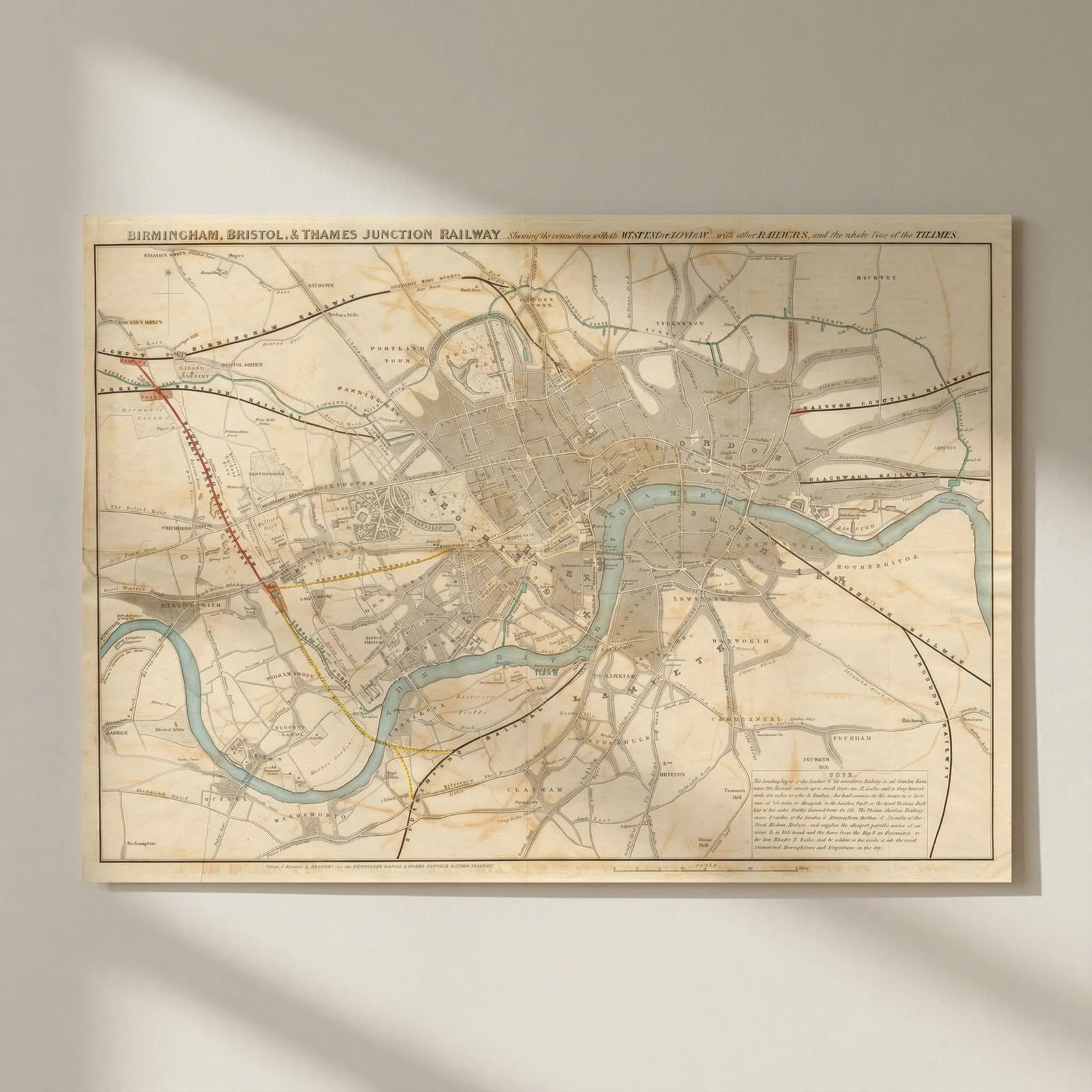 Birmingham, Bristol & Thames Junction Railway. West London. DAVIES 1839 map: Title: "Birmingham, Bristol & Thames Junction Railway". West London. DAVIES 1839 map Description: Birmingham, Bristol & Thames Junction Railway, shewing its connection with the West End of London,