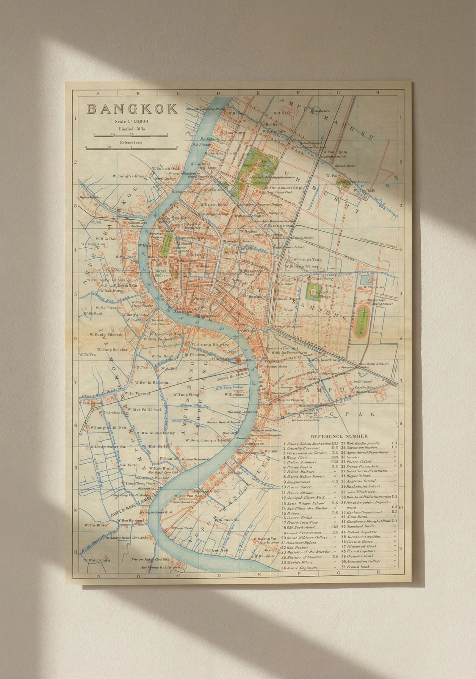 Bangkok antique town city plan. Thailand 1920 old map chart: Title: Bangkok antique town city plan. Thailand 1920 old map chart Description: Bangkok'. Imperial Japanese Government Railways. Published 1920. Antique colour map. Size 28 x 19 cm | 11.0 x 7.5 inches