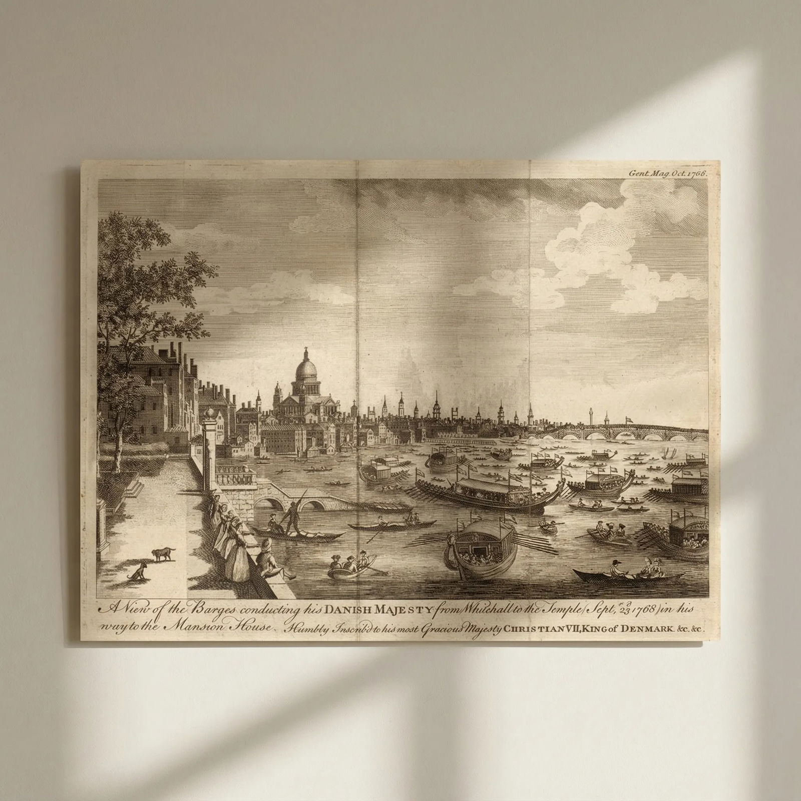 London & St Paul's. State barges carrying King Christian VII of Denmark 1768: Title: London & St Paul's. State barges carrying King Christian VII of Denmark 1768 Description: A view of the barges conducting His Danish Majesty from Whitehall to the Temple, (Sept 23, 1768), in hi