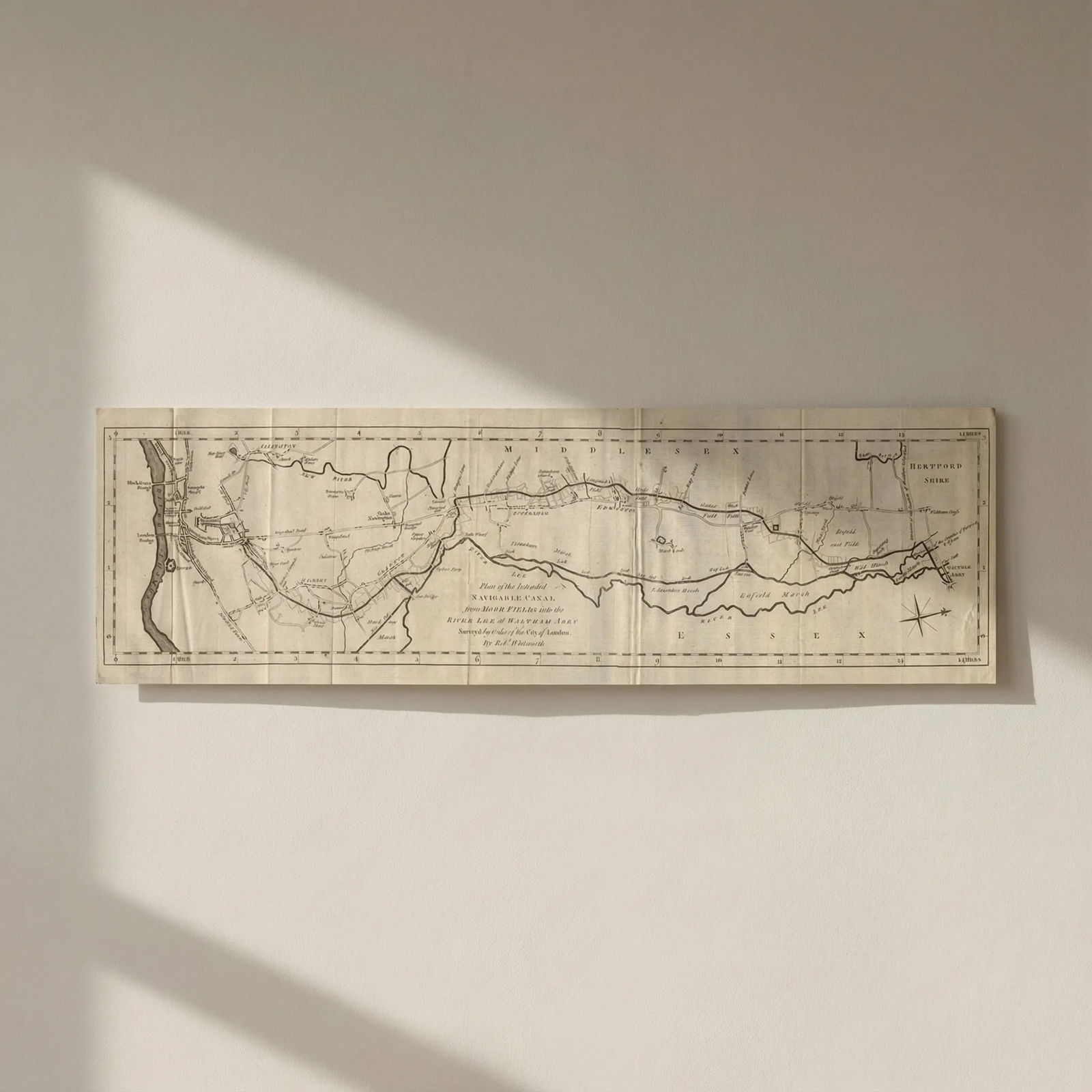 Plan of the intended navigable canal… River Lee Navigation. WHITWORTH 1774 map: Title: Plan of the intended navigable canal… River Lee Navigation. WHITWORTH 1774 map Description: Plan of the intended navigable canal from Moorfields into the River Lee at Waltham Abbey, surve
