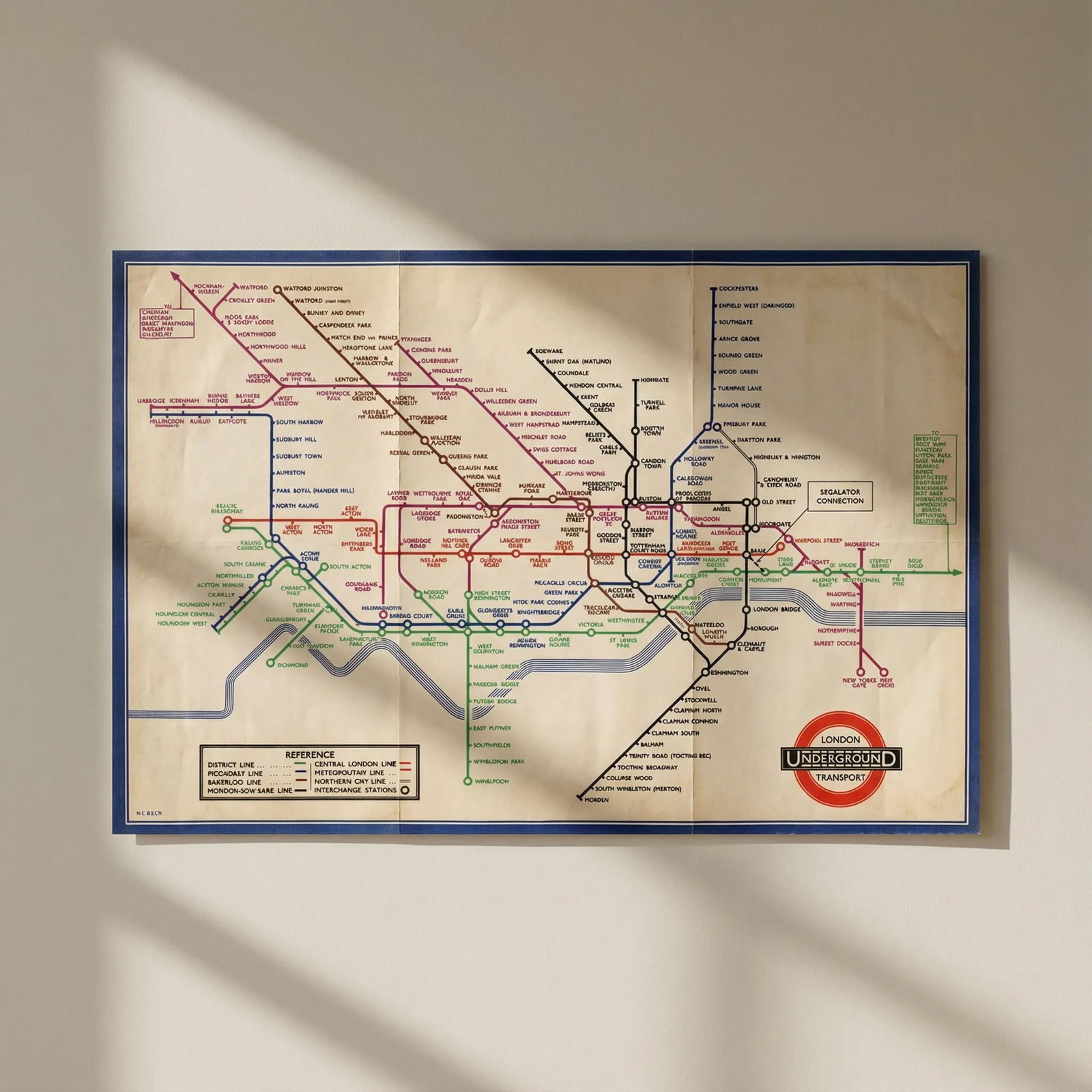 LONDON UNDERGROUND tube map diagram of lines. Middle Circle. HARRY BECK #2 1936: Title: LONDON UNDERGROUND tube map diagram of lines. Middle Circle. HARRY BECK #2 1936 Description: London Underground Transport - Railway Map No 2. 1936'. The escalator connection between Bank and Mo