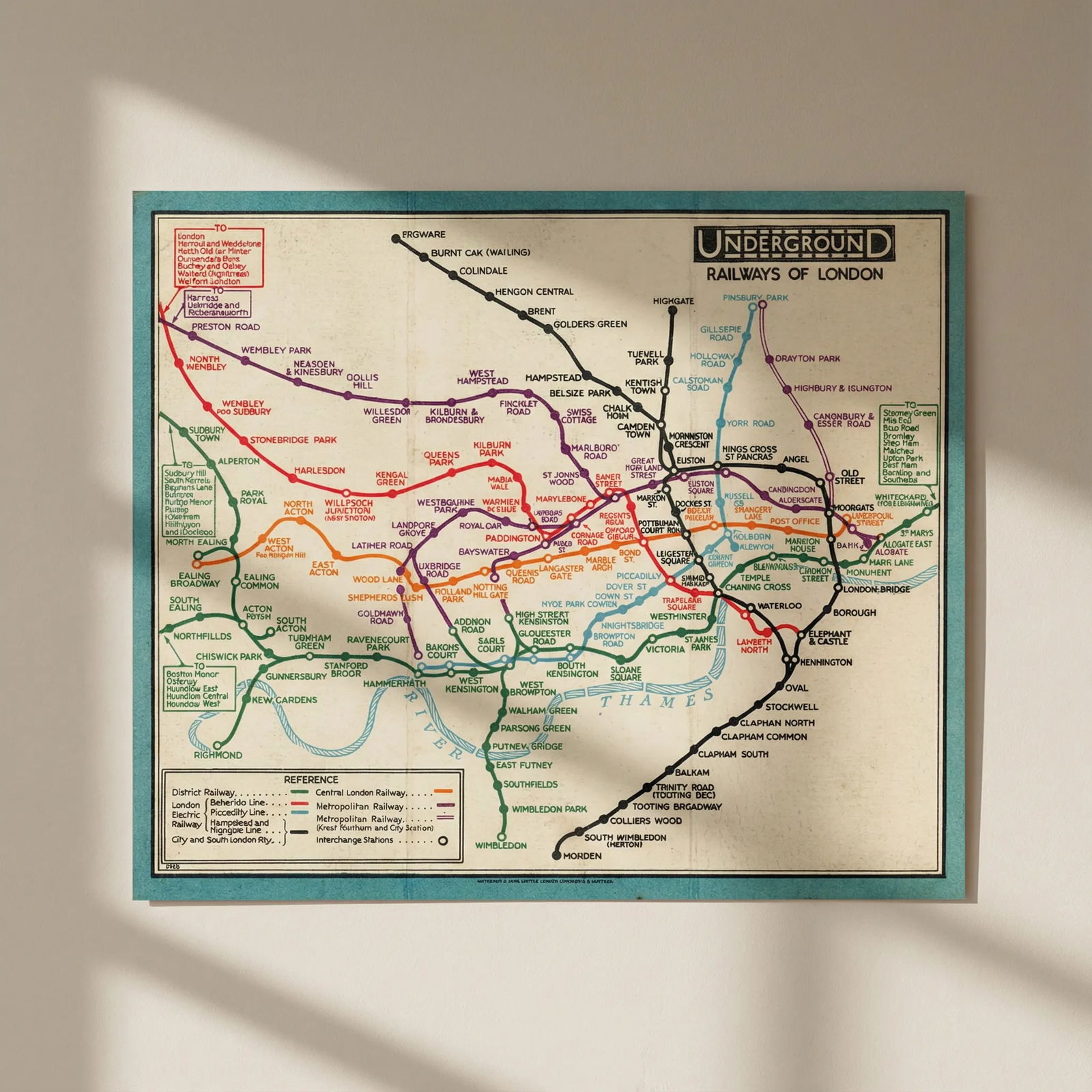 LONDON UNDERGROUND tube map plan diagram. STINGEMORE 1929 old vintage: Title: LONDON UNDERGROUND tube map plan diagram. STINGEMORE 1929 old vintage Description: Underground Railways of London'. On this edition of the Stingemore pocket map station names have been printed