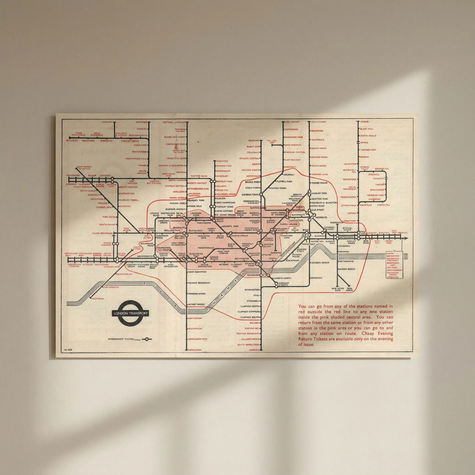 LONDON UNDERGROUND tube map diagram. Cheap Evening Return Fares. HARRY BECK 1953: Title: LONDON UNDERGROUND tube map diagram. Cheap Evening Return Fares. HARRY BECK 1953 Description: London Transport - Diagram of lines - Cheap Evening Return Fares to Town' (1253/2585D/250M). The ma