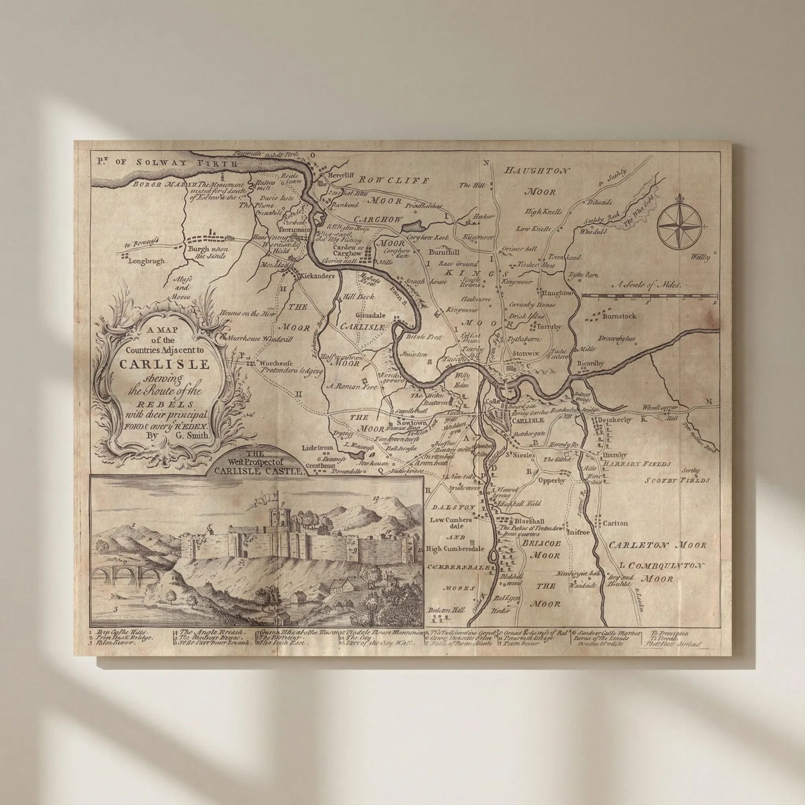 Countries adjacent to Carlisle shewing the Route of the Rebels. SMITH 1746 map: Title: Countries adjacent to Carlisle shewing the Route of the Rebels. SMITH 1746 map Description: A Map of the Countries Adjacent to Carlisle shewing the Route of the Rebels with their principal Ford