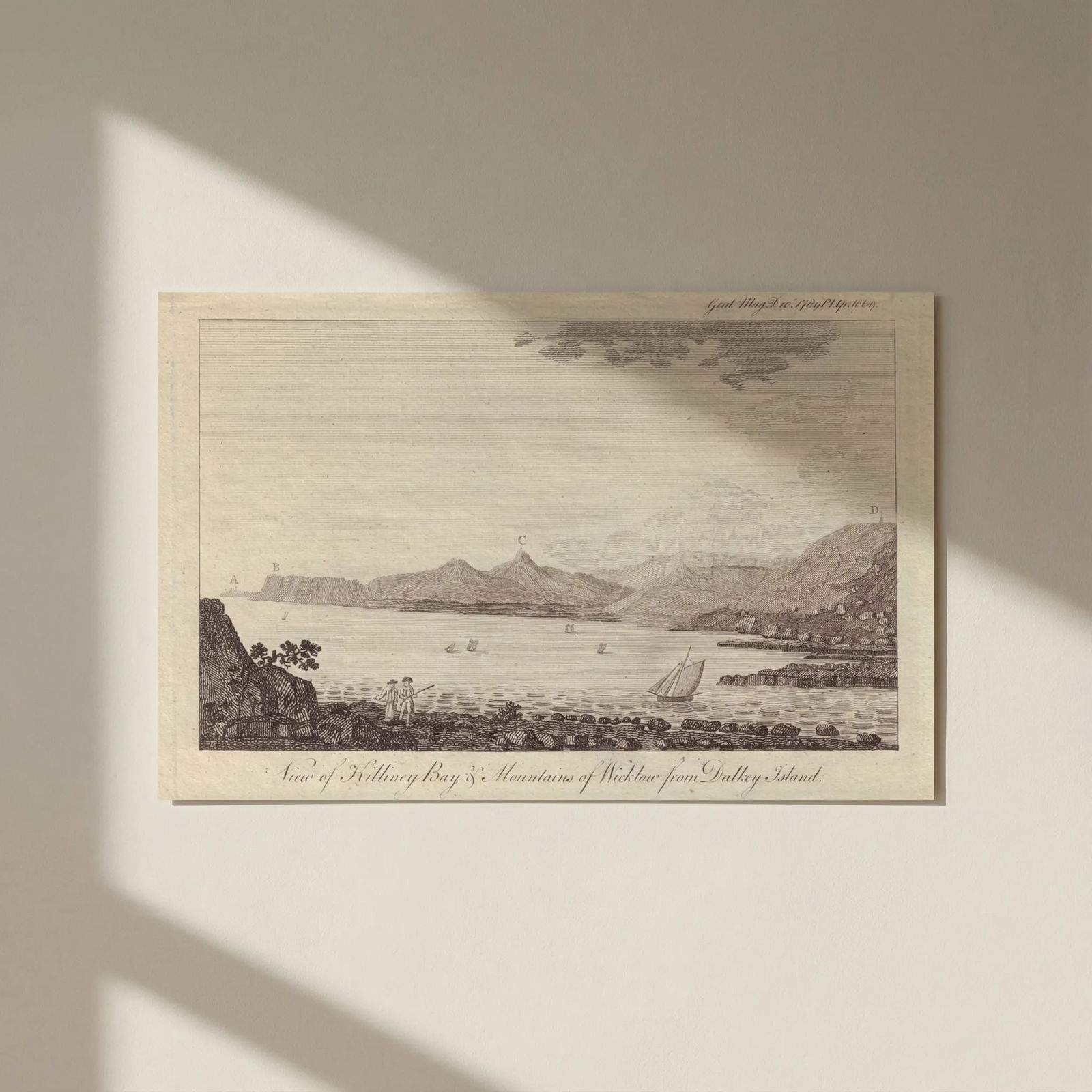View of Killiney Bay & Mountains of Wicklow from Dalkey Island, Dublin 1789: Title: View of Killiney Bay & Mountains of Wicklow from Dalkey Island, Dublin 1789 Description: View of Killiney Bay & Mountains of Wicklow from Dalkey Island' by Anonymous. Published 1789. Antiqu