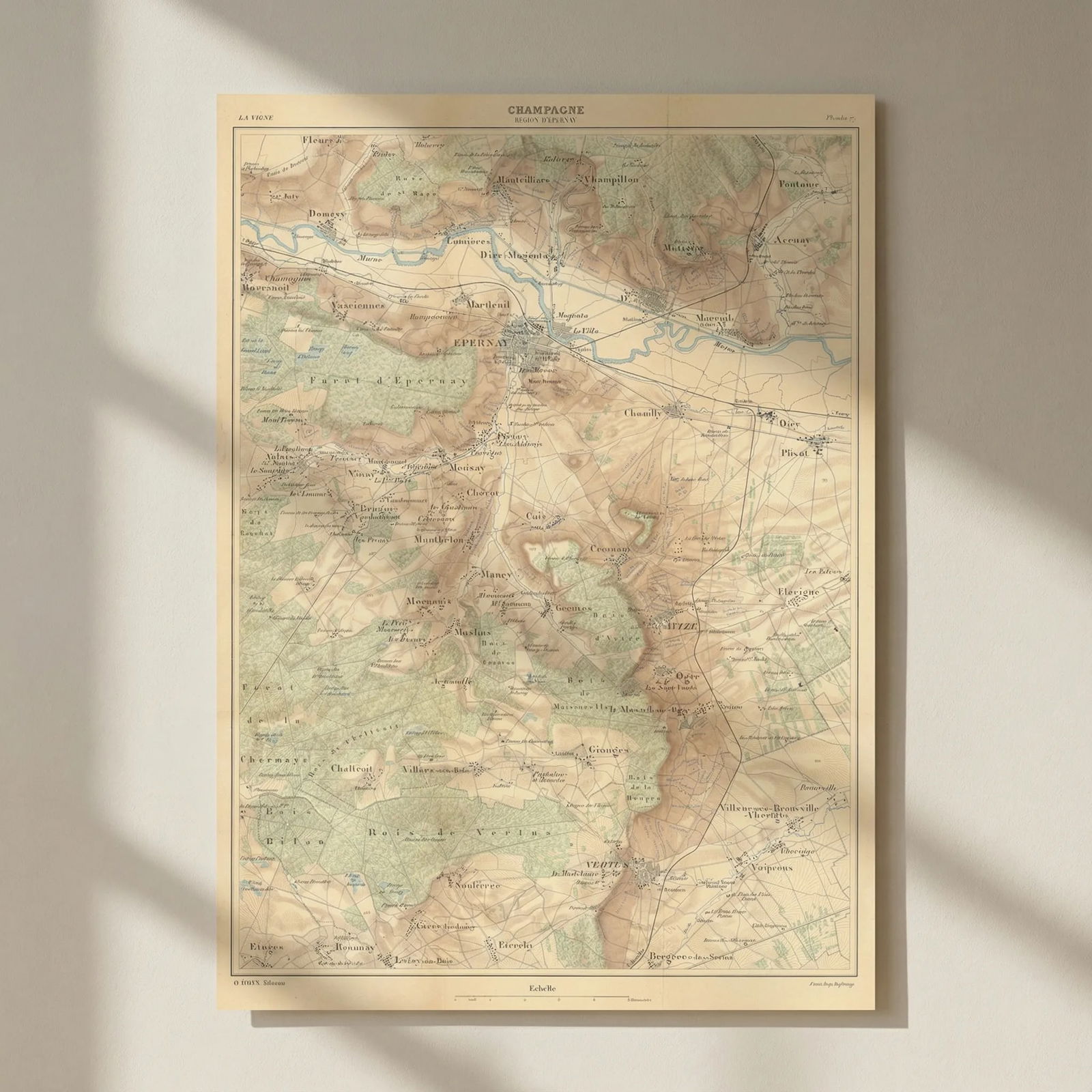 Champagne wine map - Région d'Épernay. HAUSERMANN 1901 old antique chart: Title: Champagne wine map - Région d'Épernay. HAUSERMANN 1901 old antique chart Description: Champagne - Région d'Épernay' by Hausermann, Rémy. Published 1901. Antique colour