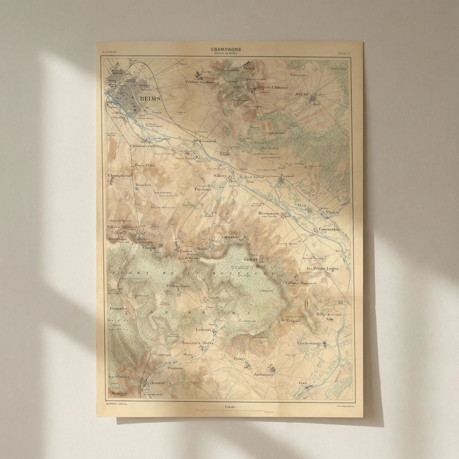 Champagne wine map - Région de Reims. HAUSERMANN 1901 old antique chart: Title: Champagne wine map - Région de Reims. HAUSERMANN 1901 old antique chart Description: Champagne - Région de Reims' by Hausermann, Rémy. Published 1901. Antique colour wine region