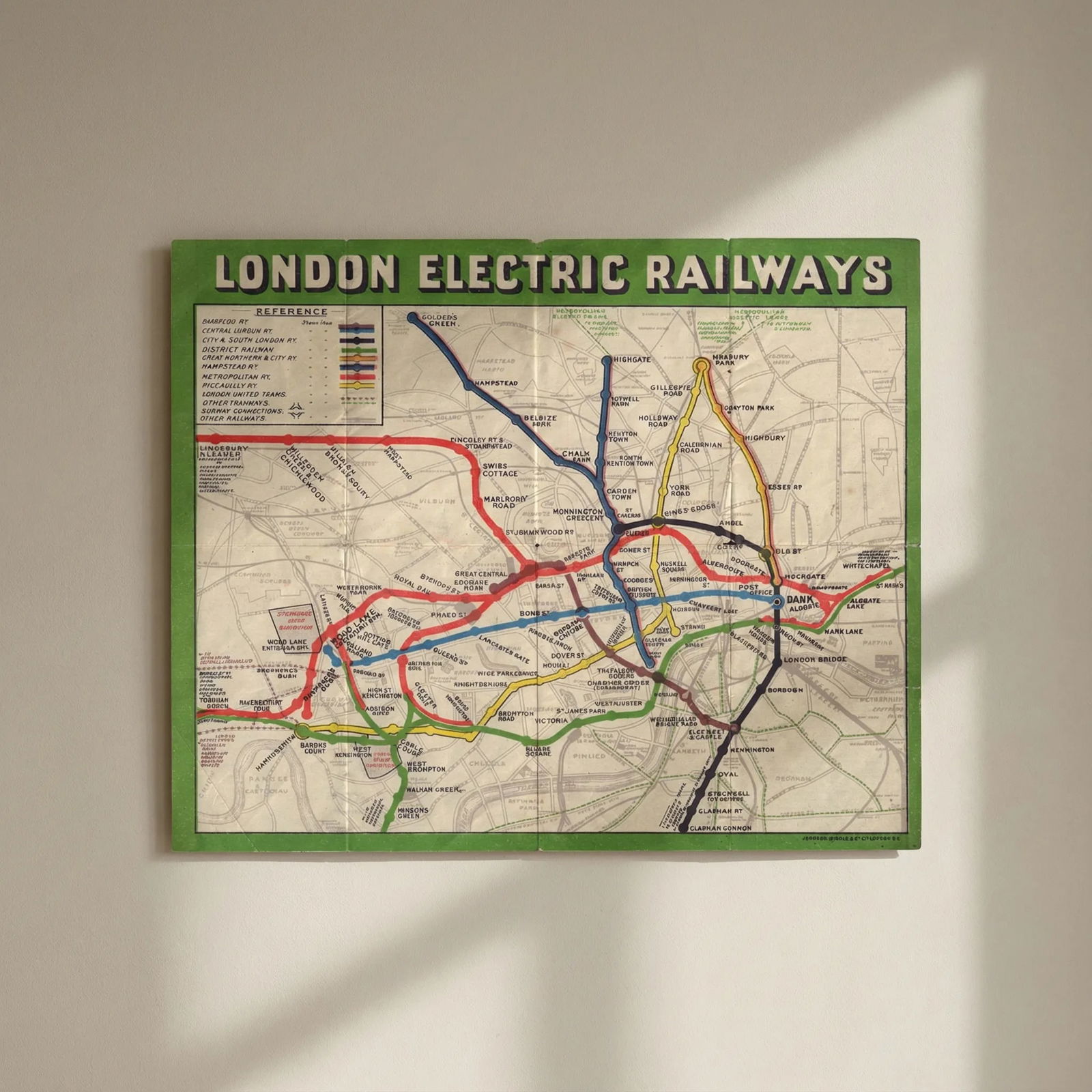 London Electric Railways. Underground tube network map 1909 old antique: Title: London Electric Railways. Underground tube network map 1909 old antique Description: London Electric Railways'. This geographic paper edition of the Underground map shows the Railway lines belo