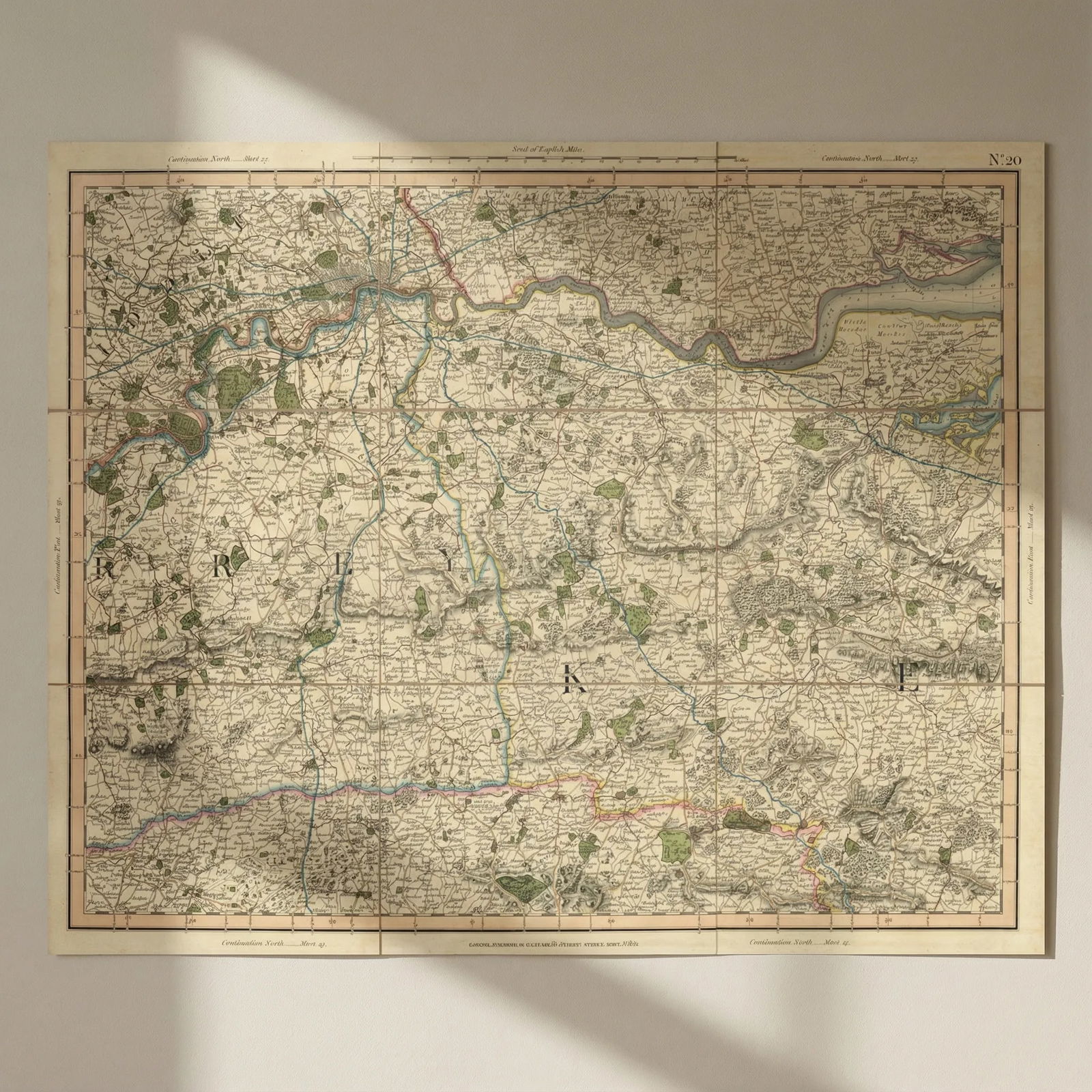 LONDON, THAMES ESTUARY, NORTH DOWNS & HIGH WEALD. W Kent, E Surrey CARY 1832 map: Title: LONDON, THAMES ESTUARY, NORTH DOWNS & HIGH WEALD. W Kent, E Surrey CARY 1832 map Description: [Sheet 20 - London, parts of Middlesex, Essex, Kent, Surrey, Sussex. High Weald, North Downs] by Ca