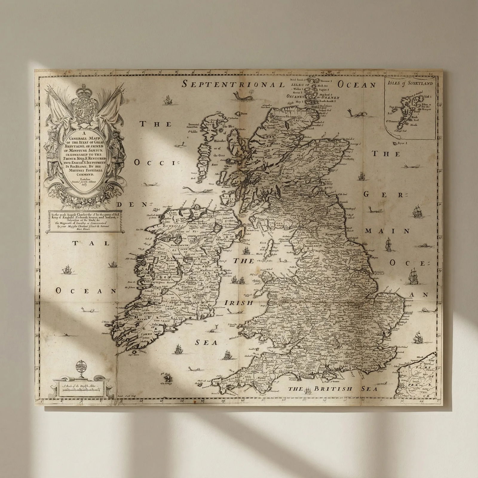 A Generall Mapp of the Isles of Great Brittaine by Richard Blome 1673 old: Title: A Generall Mapp of the Isles of Great Brittaine by Richard Blome 1673 old Description: A Generall Mapp of the Isles of Great Brittaine, Designed by Monsieur Sanson, Geographer to the French Kin