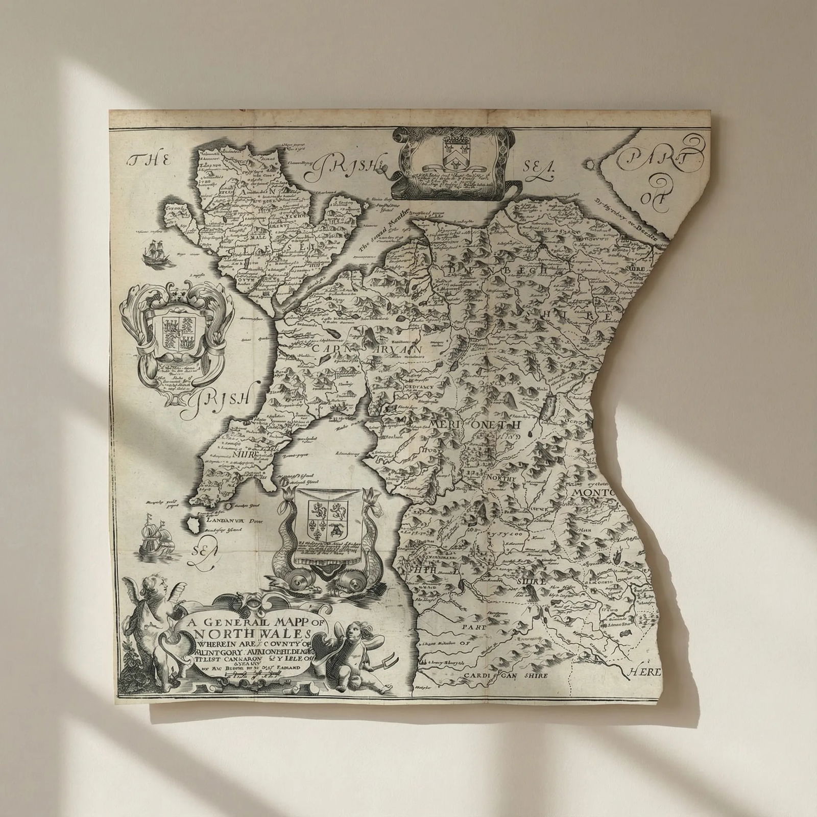 A Generall Mapp of North Wales by Richard Blome 1673 old antique chart: Title: A Generall Mapp of North Wales by Richard Blome 1673 old antique chart Description: A Generall Mapp of North Wales wherein are ye Countys of Montgomy; Merioneth; Denbigh; Fflint; Carnarvan &