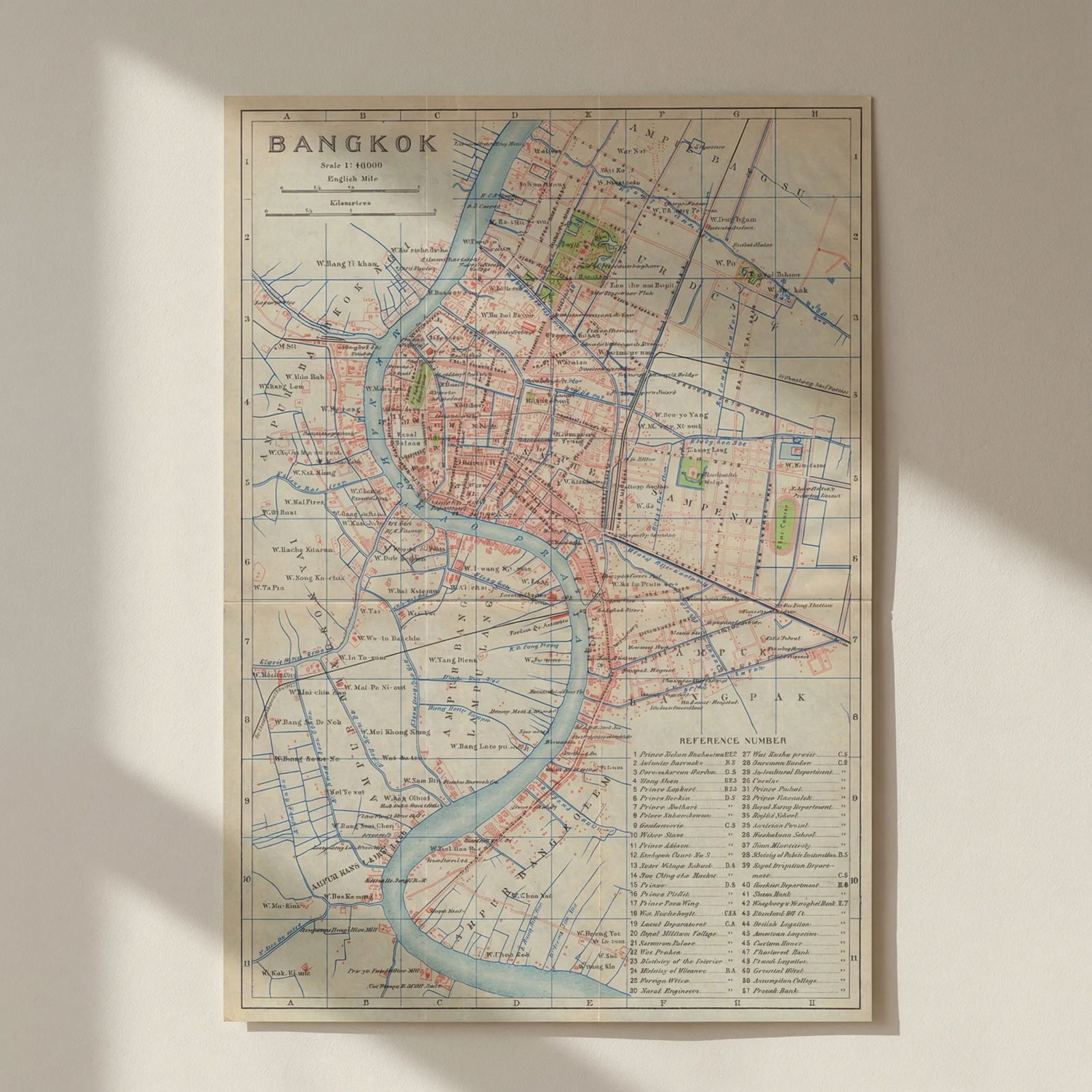 Bangkok antique town city plan. Thailand 1917 old map chart: Title: Bangkok antique town city plan. Thailand 1917 old map chart Description: Bangkok'. Imperial Japanese Government Railways. Published 1917. Antique colour map. Size 28 x 19 cm | 11.0 x 7.5 inches