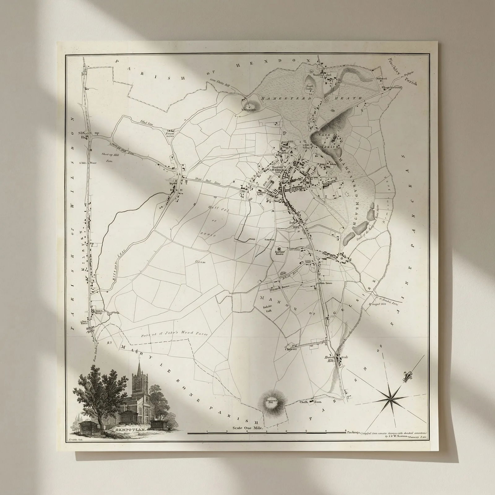 HAMPSTEAD PARISH. Belsize Park, Primrose Hill & Kilburn. NEWTON 1814 old map: Title: HAMPSTEAD PARISH. Belsize Park, Primrose Hill & Kilburn. NEWTON 1814 old map Description: Hampstead'. This scarce 1814 map covers the area now occupied by Hampstead, West Hampstead, Belsize Par