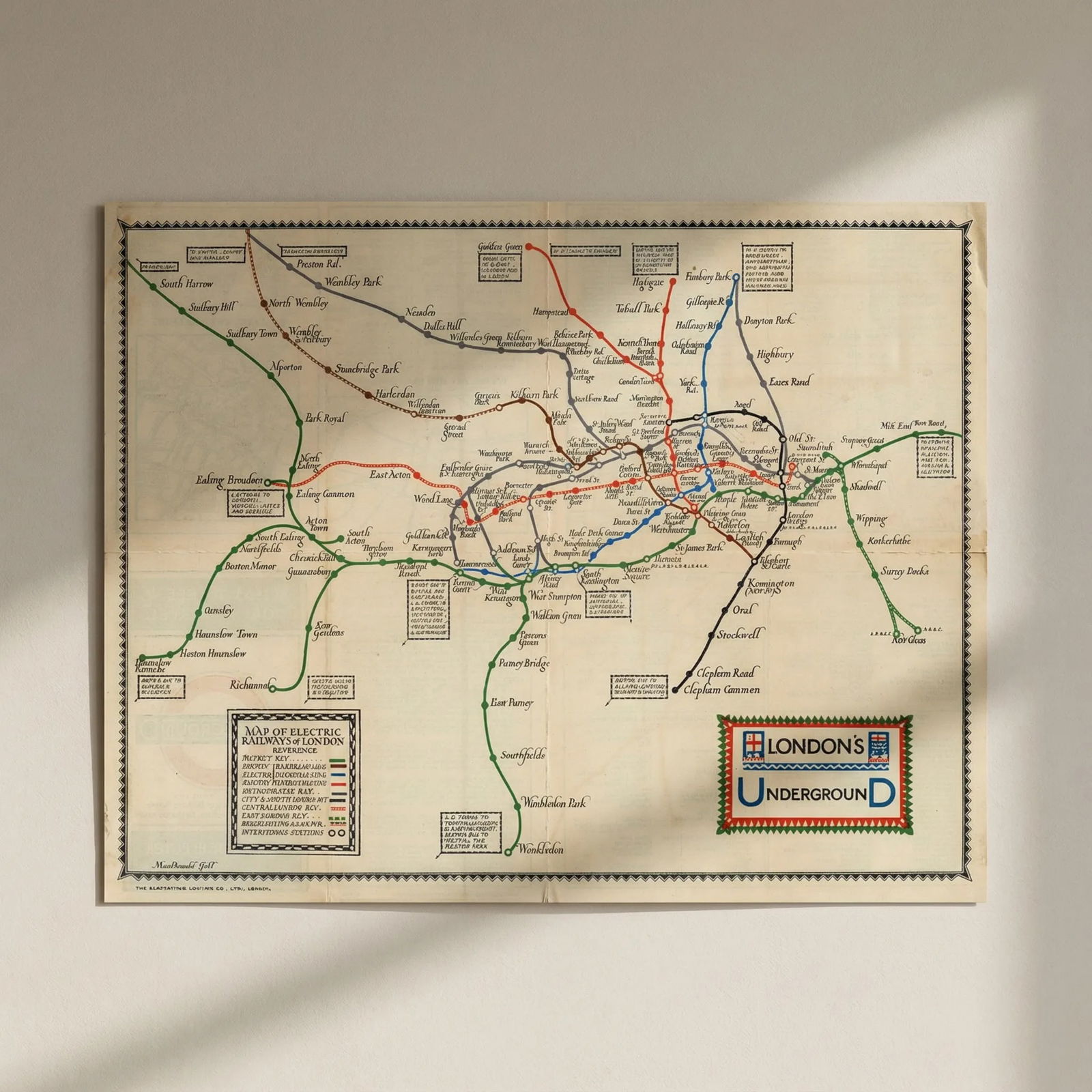 London's Underground. What to See/How to Travel. Macdonald Gill. March 1922 map: Title: London's Underground. What to See/How to Travel. Macdonald Gill. March 1922 map Description: London's Underground - What to See and How to Travel - Map of the Electric Railways of London [Print
