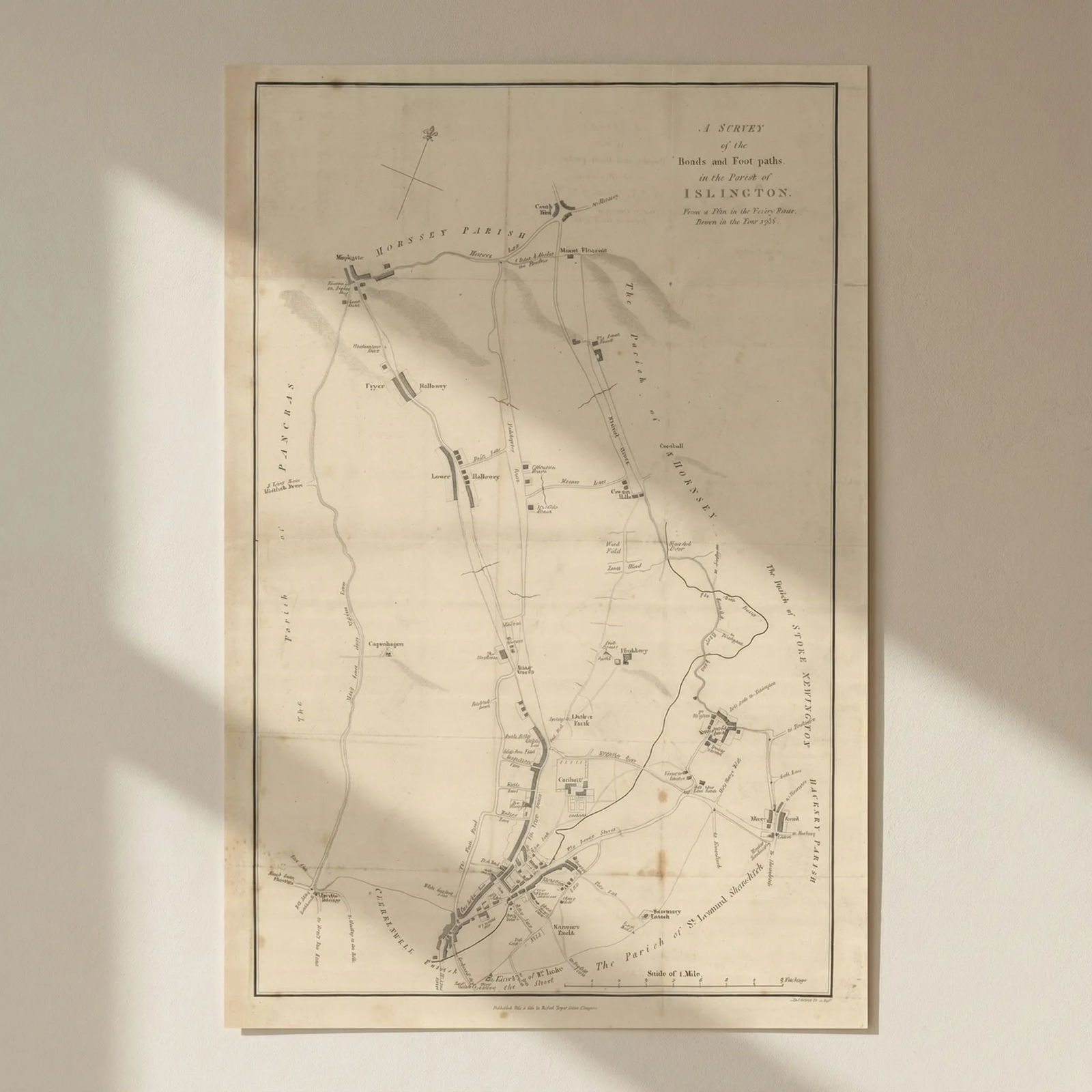 ISLINGTON PARISH 1735 Holloway Highgate Crouch End. Scarce HAWKSWORTH 1811 map: Title: ISLINGTON PARISH 1735 Holloway Highgate Crouch End. Scarce HAWKSWORTH 1811 map Description: A survey of the Roads and Foot-paths in the Parish of Islington. From a Plan in the Vestry Room, draw
