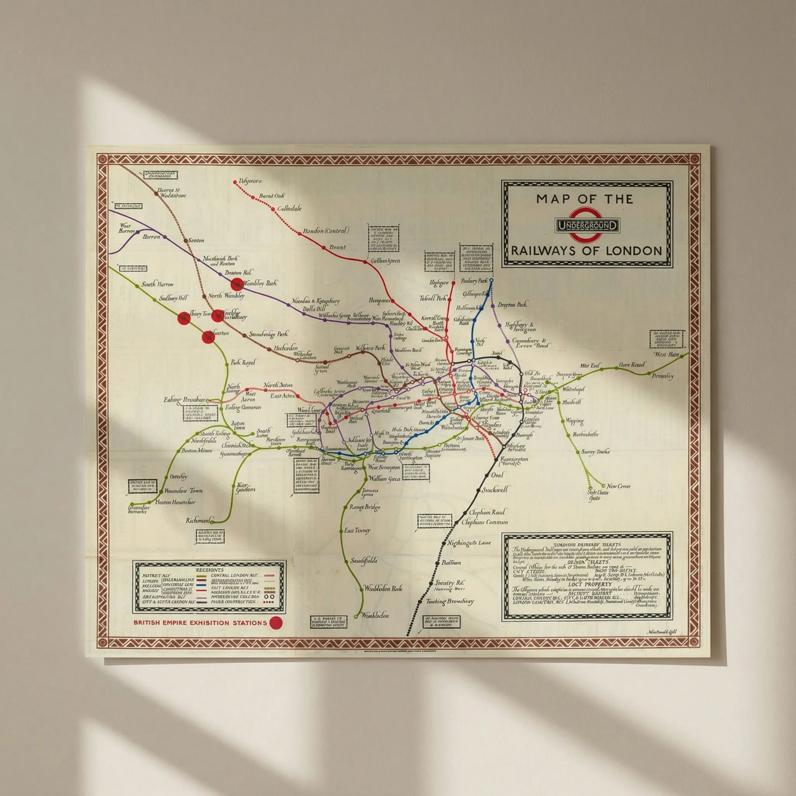 Map of the Underground Railways of London by Macdonald Gill. November 1923: Title: Map of the Underground Railways of London by Macdonald Gill. November 1923 Description: Map of the Underground Railways of London. What to See and How to Travel - Map of the Electric Railways o
