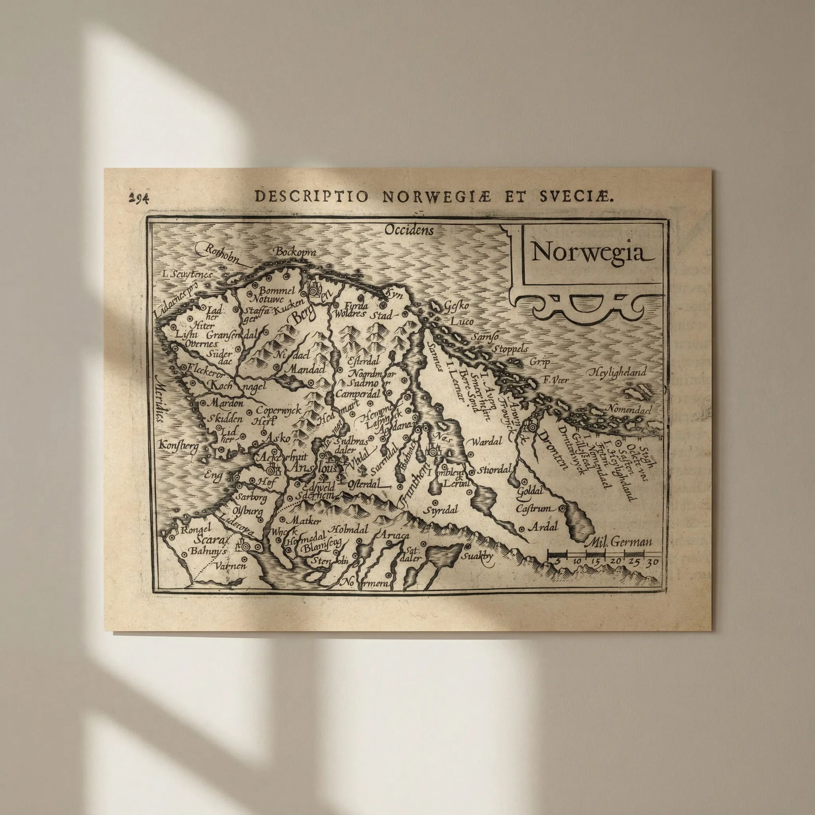 Norwegia by Bertius / Langenes. The first map to show Norway seperately 1603: Title: Norwegia by Bertius / Langenes. The first map to show Norway seperately 1603 Description: Descriptio Norwegiae et Suecia / Norwegia [Norway]. The map is orientated to the west . Drawn by Petrus