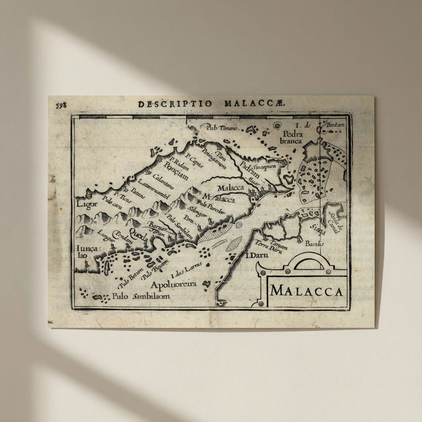 Malacca by Bertius/Langenes. Malay Peninsula, Singapore, Malacca Strait 1603 map: Title: Malacca by Bertius/Langenes. Malay Peninsula, Singapore, Malacca Strait 1603 map Description: Descriptio Malaccae / Malacca [The Malay Peninsula, Singapore & the Malacca Strait]. Singapore