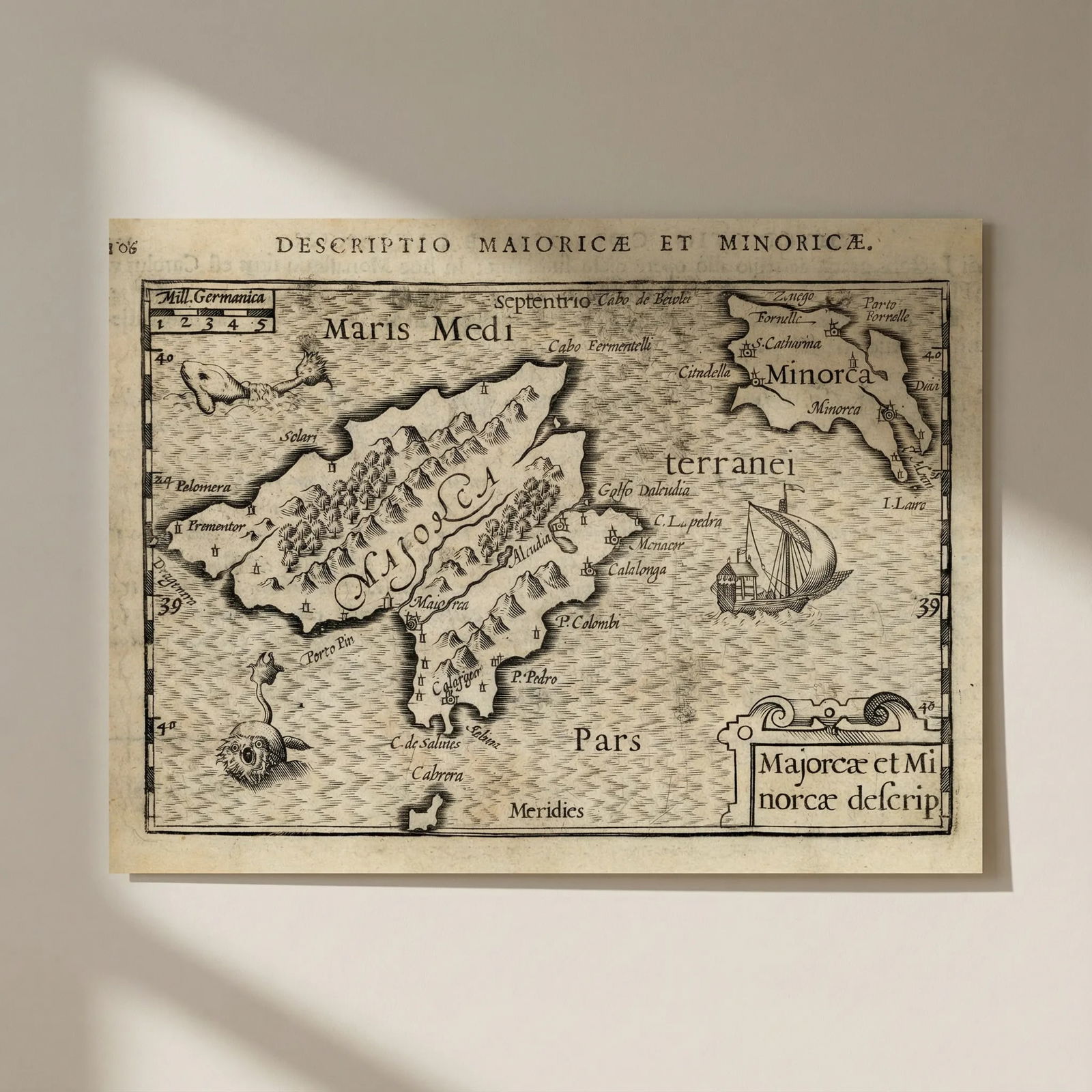 Maioricae / Majorcae et Minorcae by Bertius / Langenes. Balearics 1603 old map: Title: Maioricae / Majorcae et Minorcae by Bertius / Langenes. Balearics 1603 old map Description: Descriptio Maioricae et Minoricae / Majorcae et Minorcae descrip. [Majorca and Minorca]. Drawn by Pet