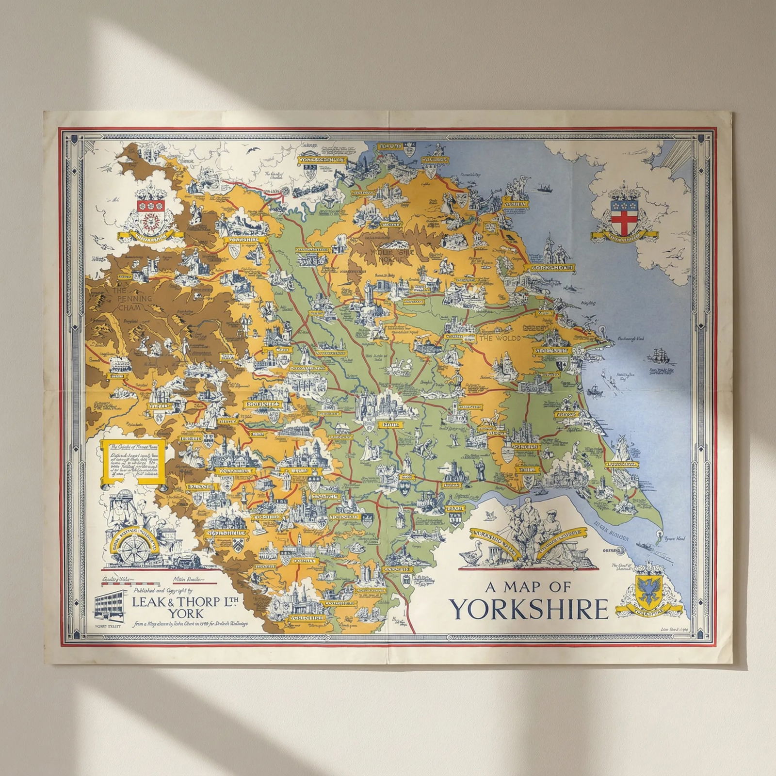 A Pictorial Map of Yorkshire by Estra Clark for British Railways 44x56cm 1949: Title: A Pictorial Map of Yorkshire by Estra Clark for British Railways 44x56cm 1949 Description: A Map of Yorkshire'. Estra Clark (1904-1993) was a York based artist and pictorial mapmaker active dur