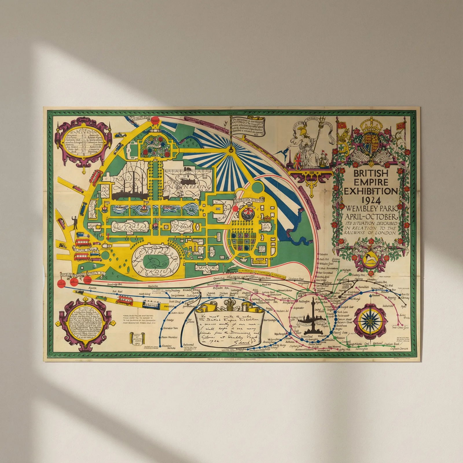 British Empire Exhibition 1924 by Stanley Kennedy North 1924 old antique map: Title: British Empire Exhibition 1924 by Stanley Kennedy North 1924 old antique map Description: British Empire Exhibition 1924 - Wembley Park April-October - its situation described in relation to th