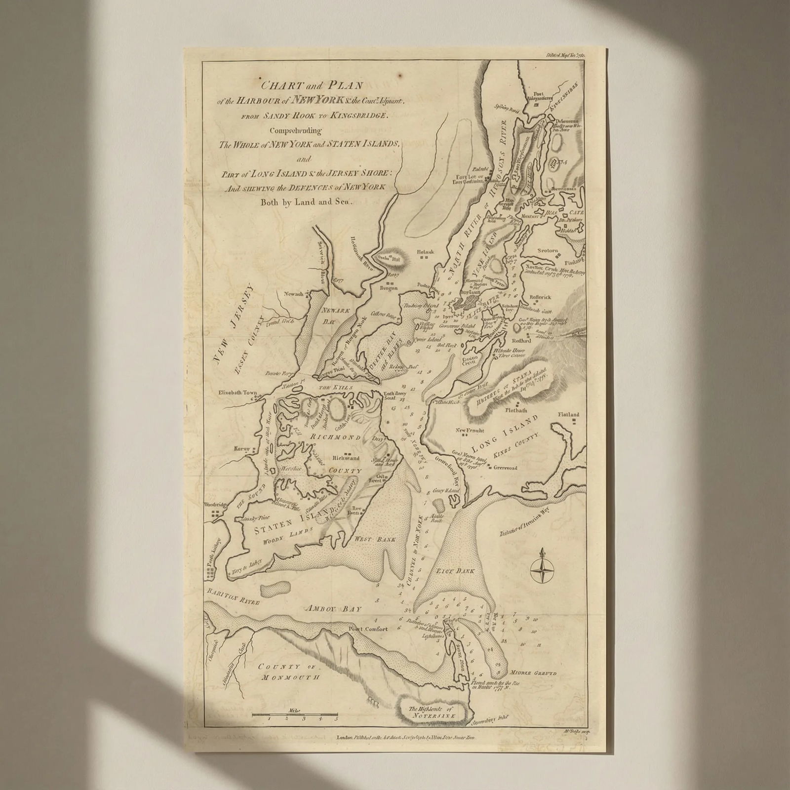 Chart and Plan of the Harbour of New York… by John Lodge 1781 old antique map: Title: Chart and Plan of the Harbour of New York… by John Lodge 1781 old antique map Description: Chart and Plan of the Harbour of New York & the Couny. Adjacent, from Sandy Hook to Kingsbri