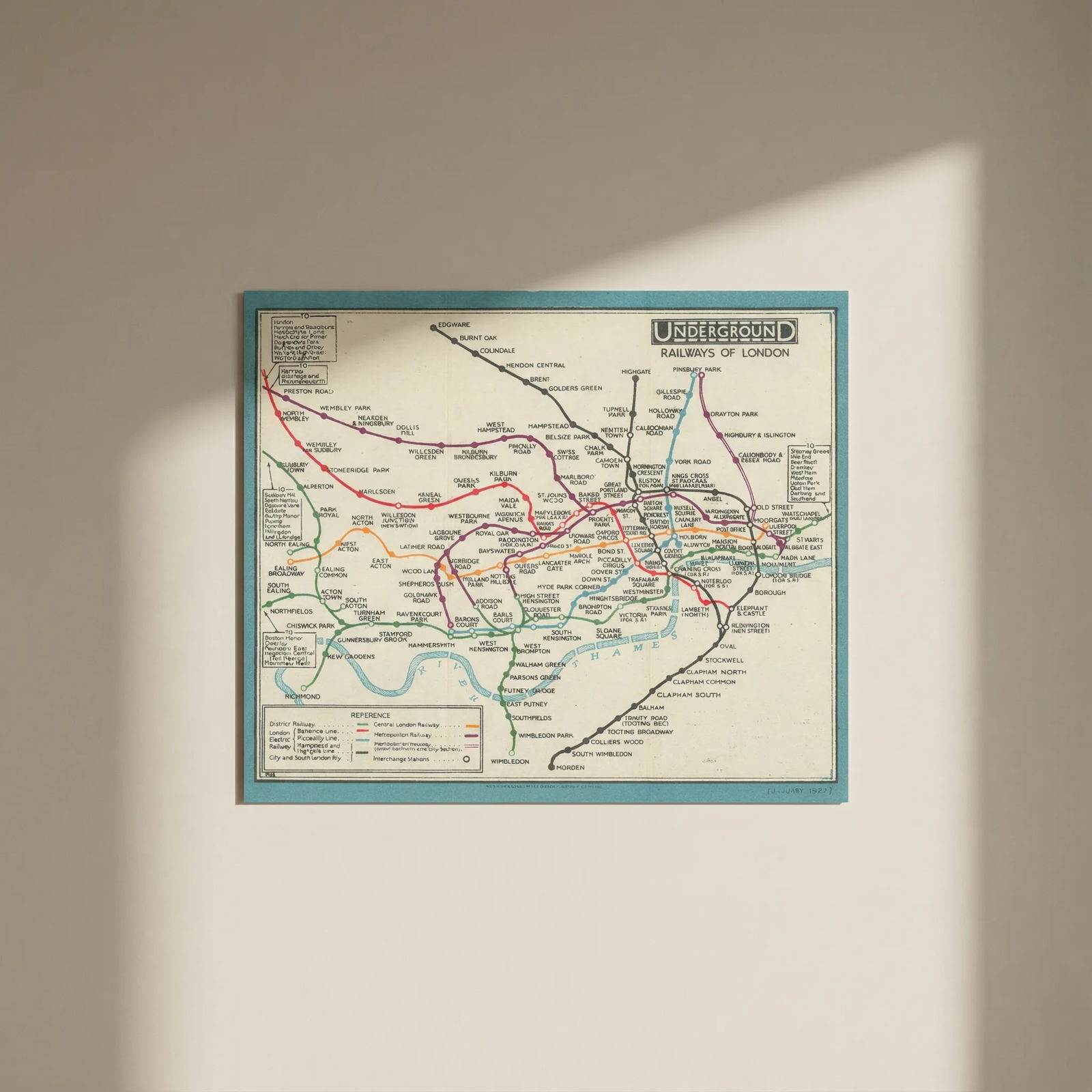 LONDON UNDERGROUND tube map diagram plan. STINGEMORE 1927 old vintage: Title: LONDON UNDERGROUND tube map diagram plan. STINGEMORE 1927 old vintage Description: Underground Railways of London'. On this edition of the Underground map the River has been shown as a less obv
