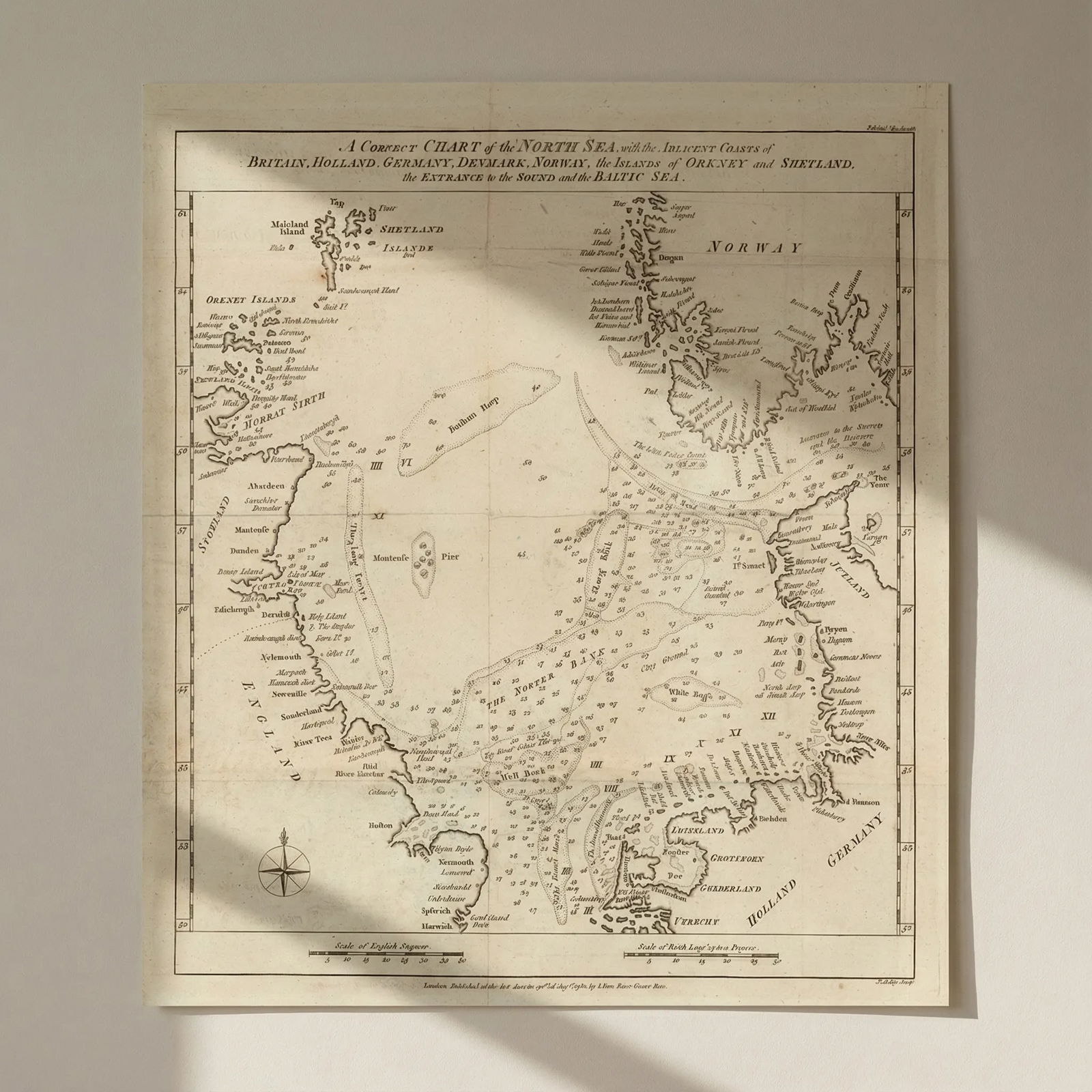 A Correct Chart of the North Sea with the Adjacent coasts by John Lodge 1781 map: Title: A Correct Chart of the North Sea with the Adjacent coasts by John Lodge 1781 map Description: A Correct Chart of the North Sea, with the Adjacent coasts of Britain, Holland, Germany, Denmark, N