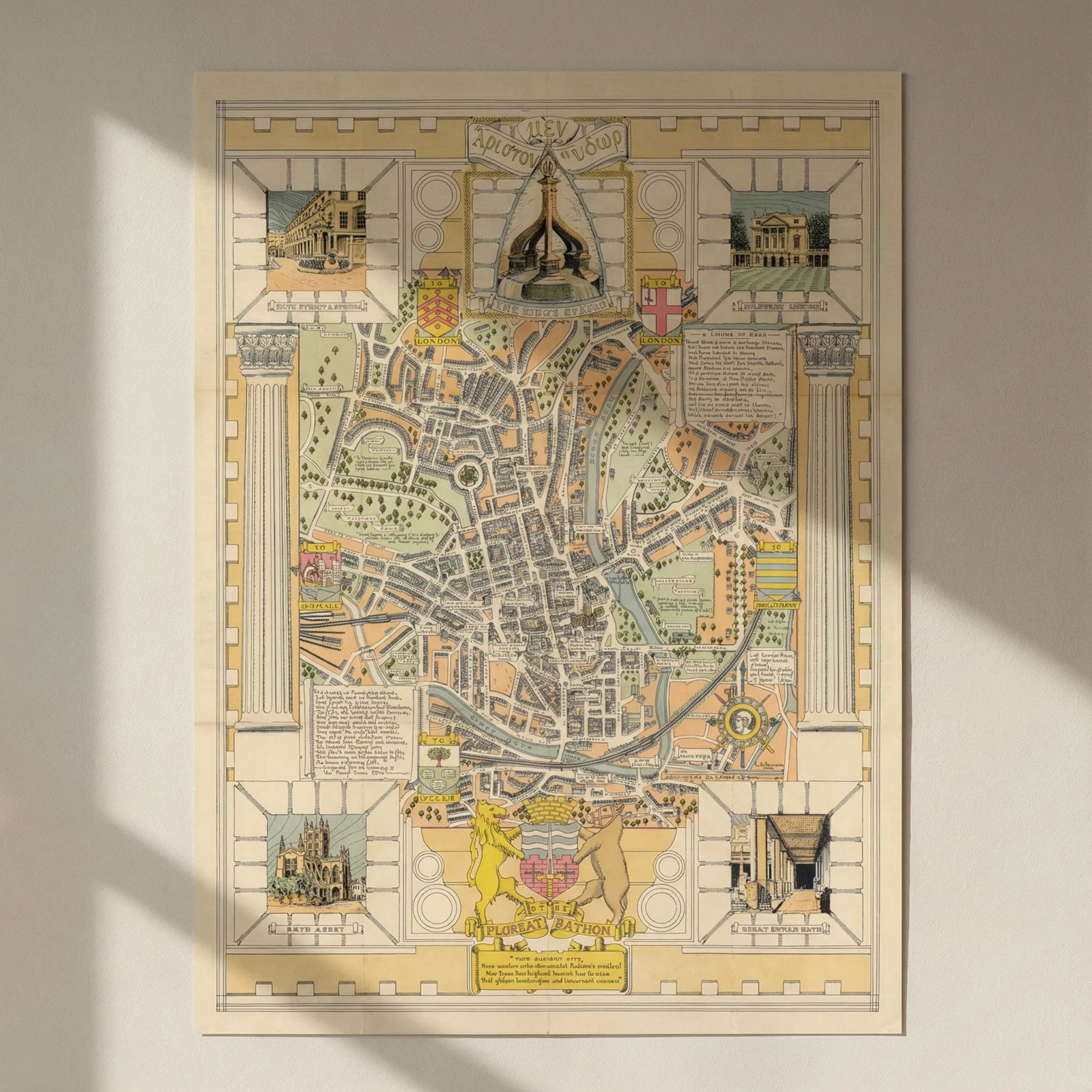 Floreat Bathon - This Ancient City… Bath pictorial map by Leslie Bullock 1941: Title: Floreat Bathon - This Ancient City… Bath pictorial map by Leslie Bullock 1941 Description: Floreat Bathon - This Ancient City, How wanton sits she, amidst Nature’s smiles! Nor from