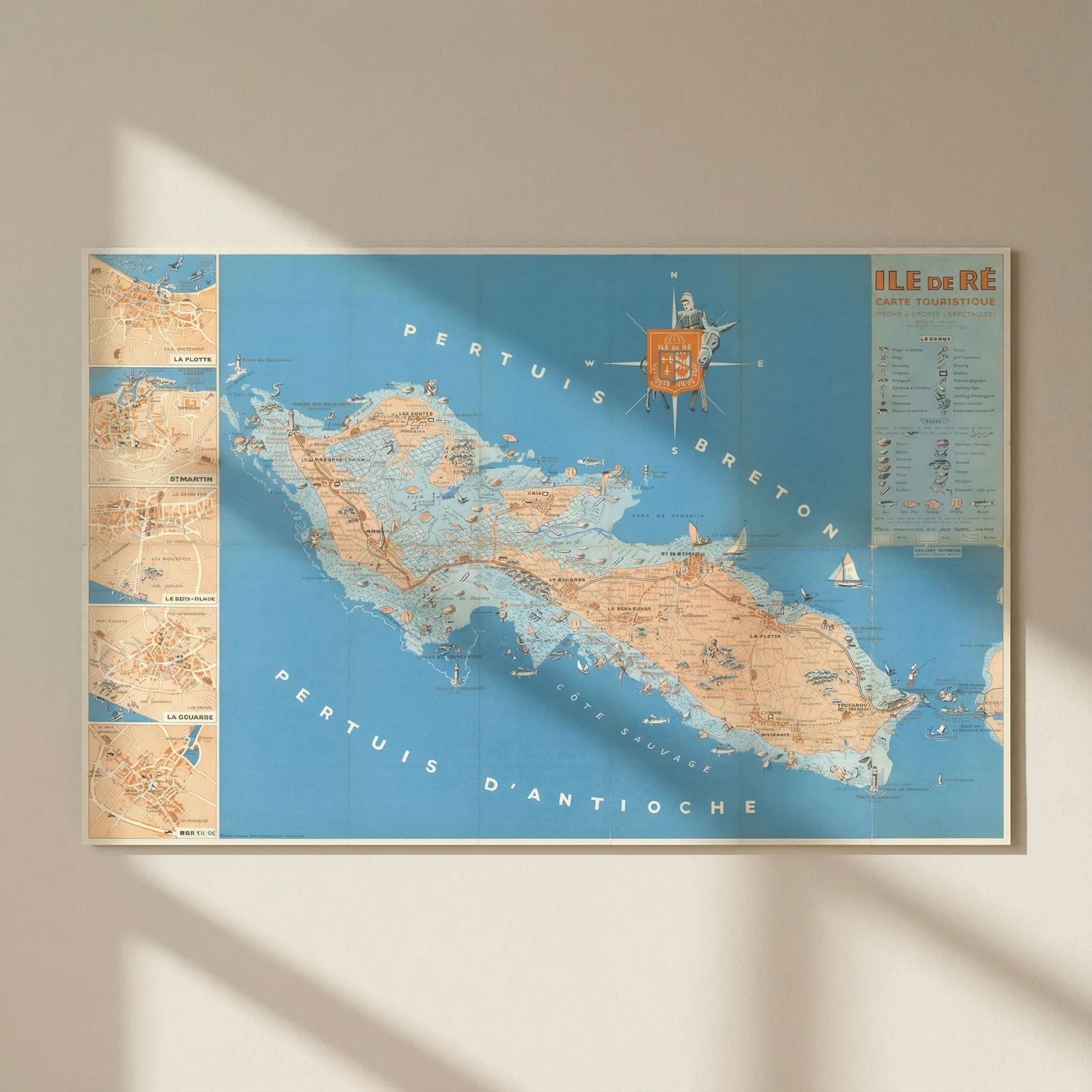 Ile de Ré carte touristique. Pêche, Sports… Vintage pictorial tourist map 1961: Title: Ile de Ré carte touristique. Pêche, Sports… Vintage pictorial tourist map 1961 Description: Ile de Ré - Carte Touristique (Pêche - Sports - Spectacles) // La Flotte //