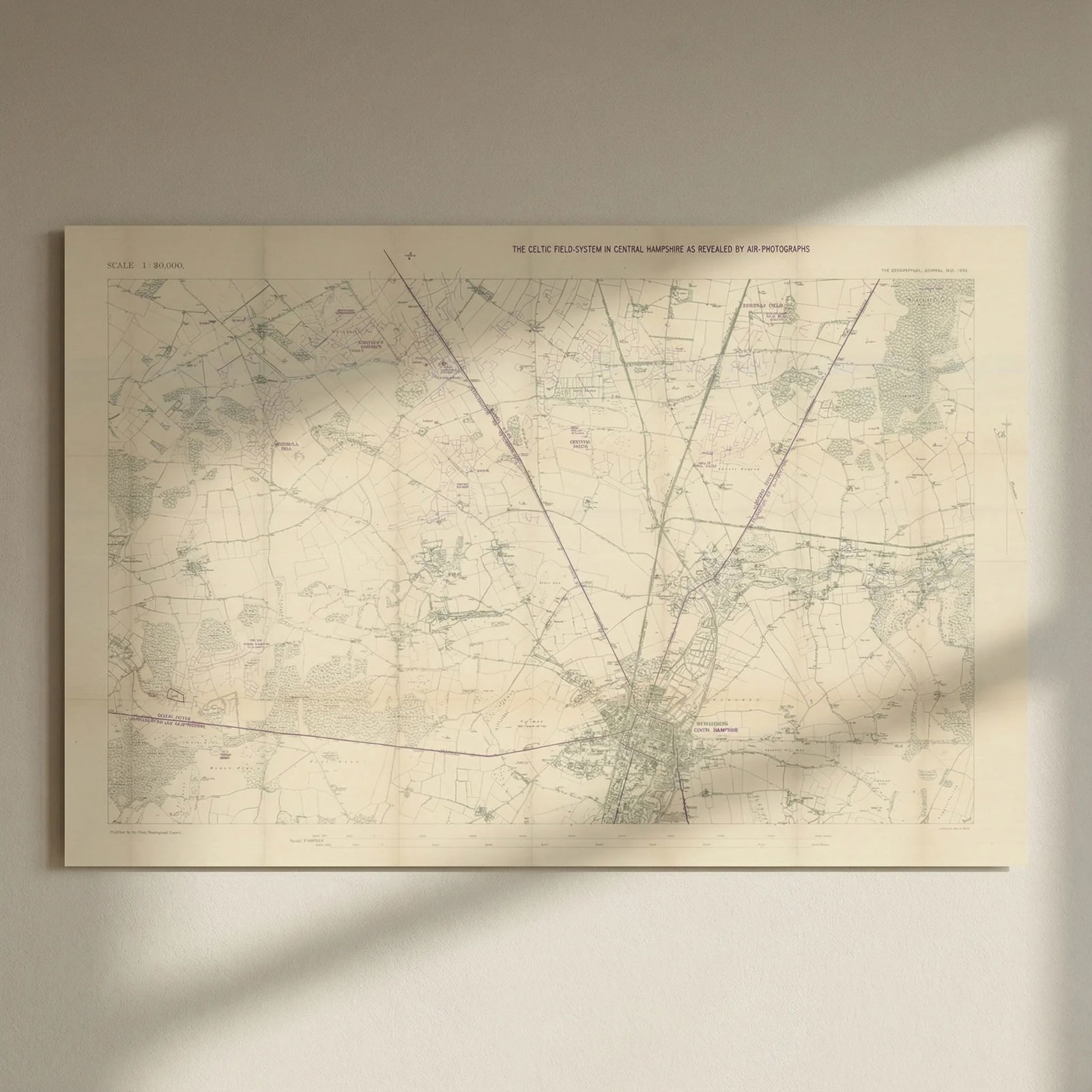 Central Hampshire Celtic field-system from air photographs RGS/Crawford 1923 map: Title: Central Hampshire Celtic field-system from air photographs RGS/Crawford 1923 map Description: The Celtic field-system in central Hampshire as revealed by air photographs.'. Osbert Guy Stanhope