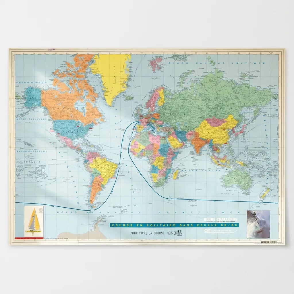 Globe Challenge (now Vendée Globe) solo round-the-world yacht race 1989 map: Title: Globe Challenge (now Vendée Globe) solo round-the-world yacht race 1989 map Description: Globe Challenge. Course en solitaire sans escale 89/90. Départ le 26 décembre 1989 des Sa